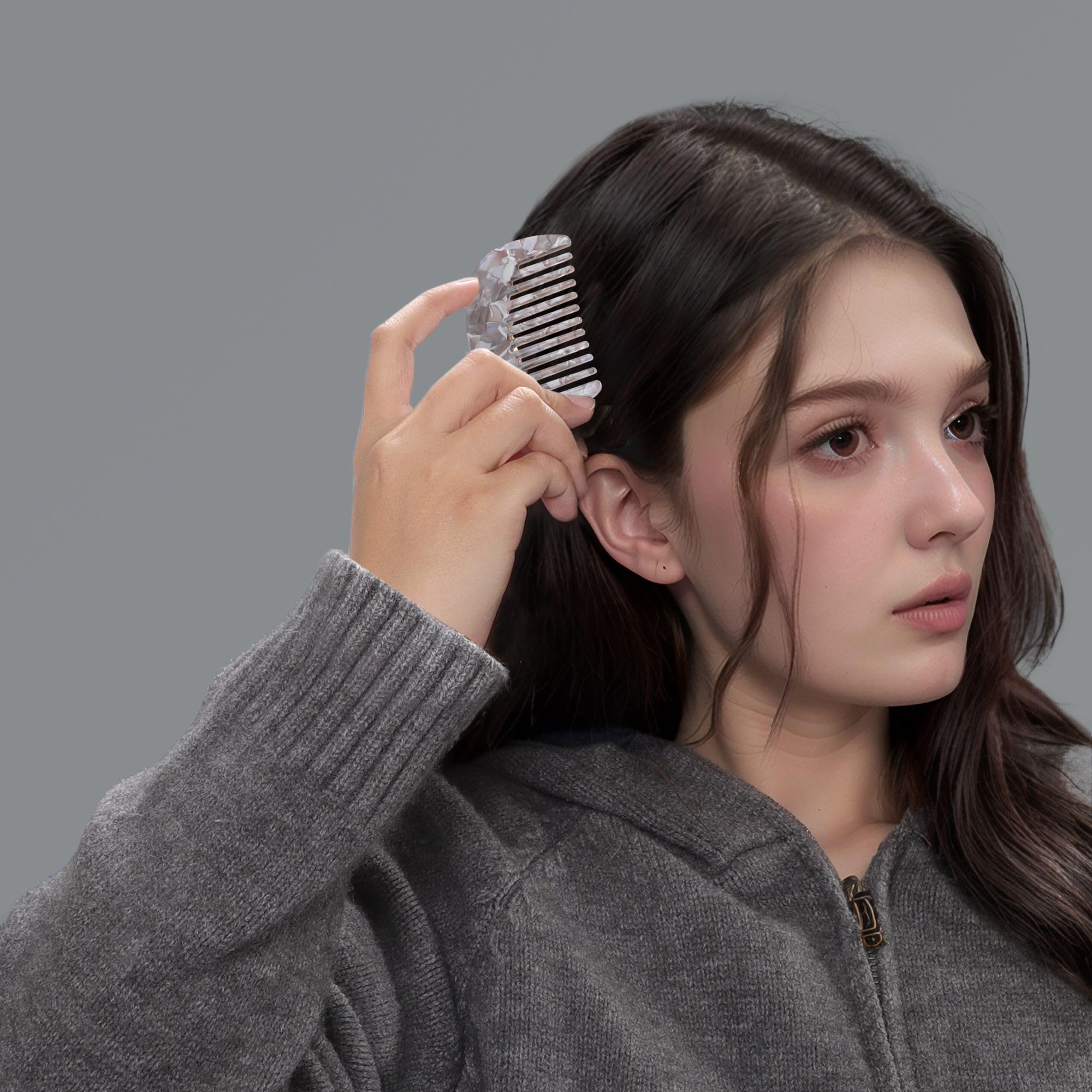VOCOSTE Peine de dientes anchos, tamaño de bolsillo para cabello rizado, color gris plateado