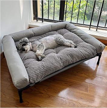 Off-The-Ground Bed with Cushions - Comfortable Pet Lounger, Pet Camping Bed Removable and Washable Pet Outdoor Bed Moisture-Proof, Surrounded On Three SidesGray,Medium