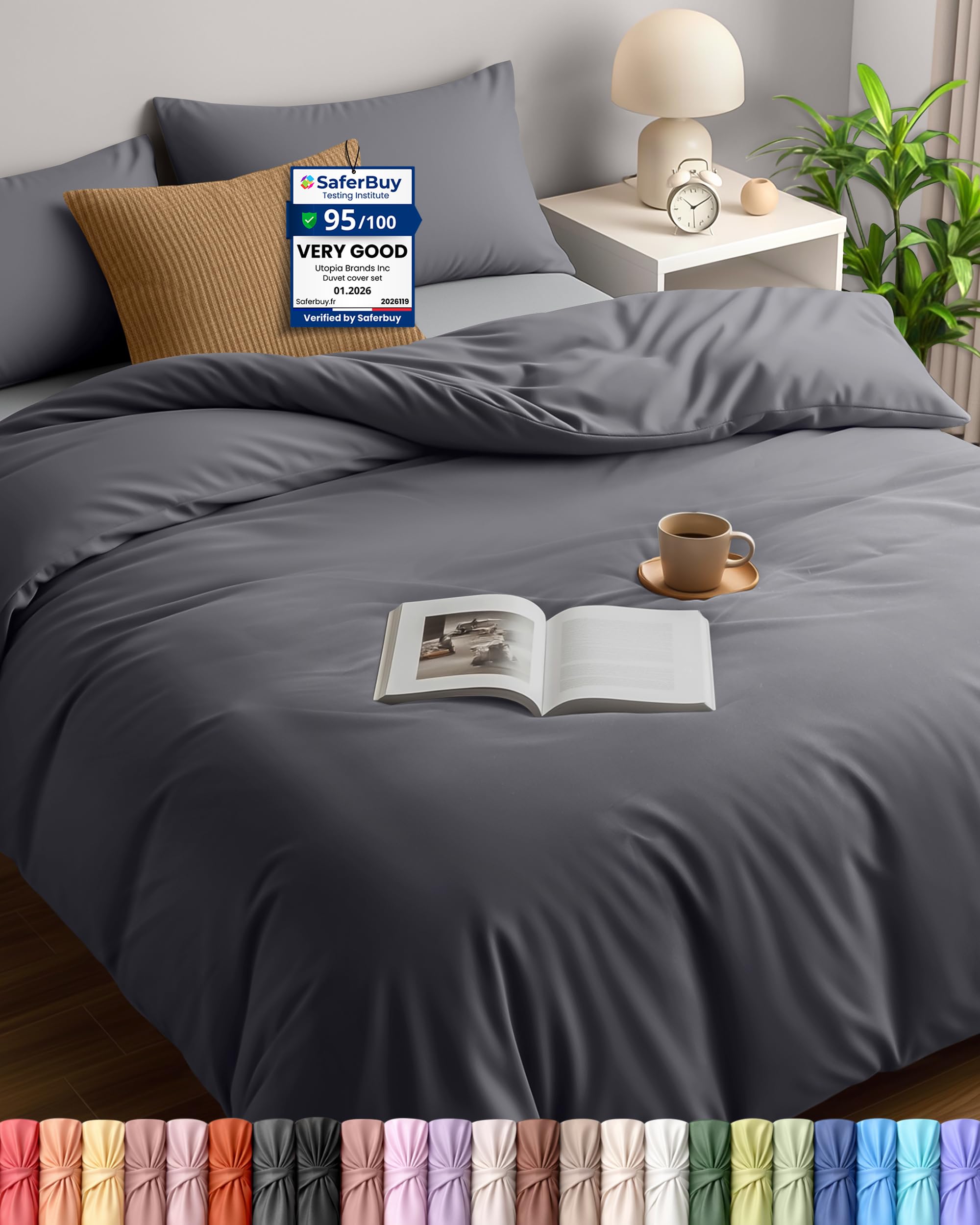 Utopia Bedding King Size Duvet Cover Set with 2 Pillowcases 50x75 cm, Grey