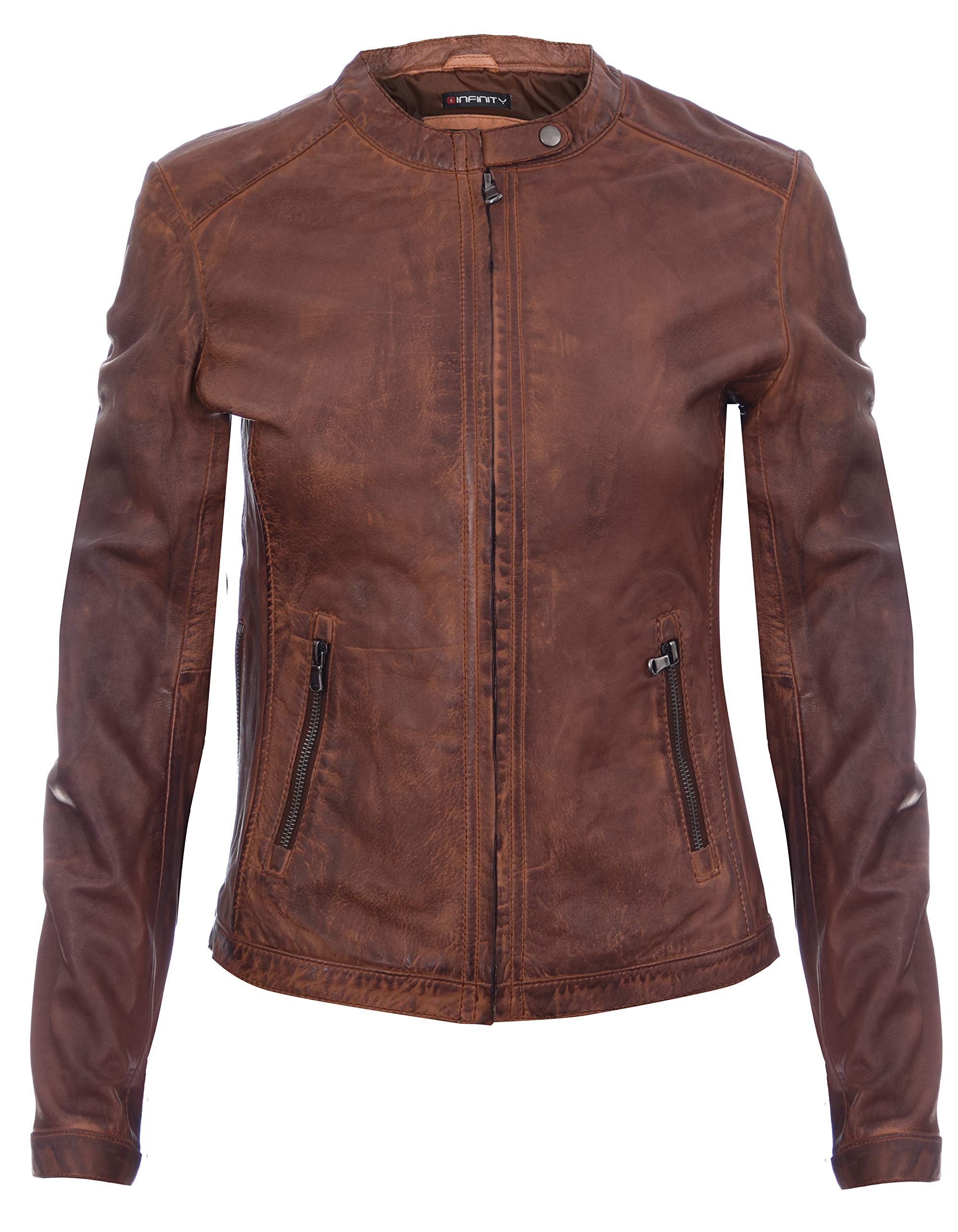 Infinity Leather Damen Bräunen Jahrgang Brando 100% Leder Radfahrer Jacke