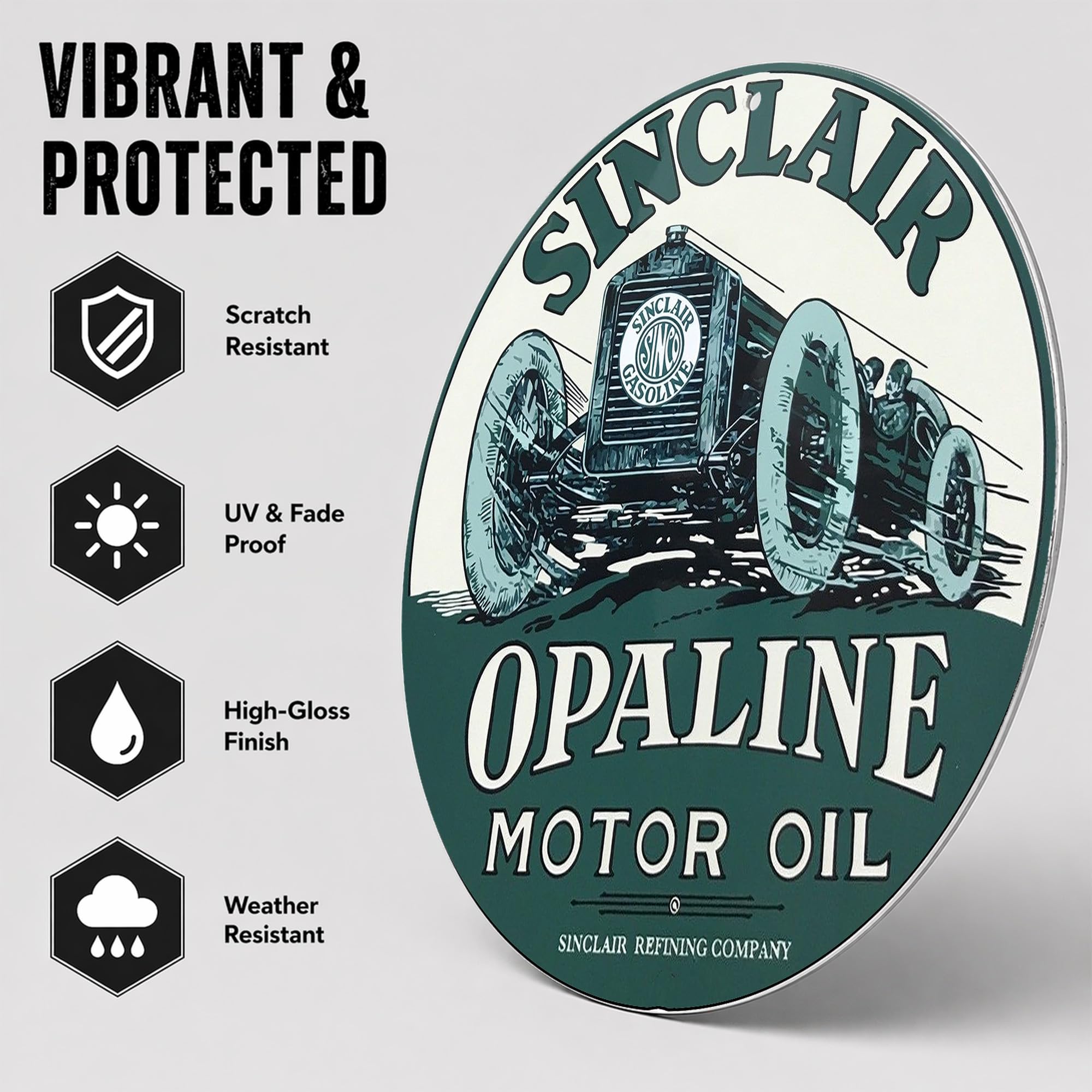 Brotherhood Sinclair Opaline Motor Oil - Riproduzione di cartelli vintage in metallo, rotondi, per garage e casa, diametro 20,3 cm
