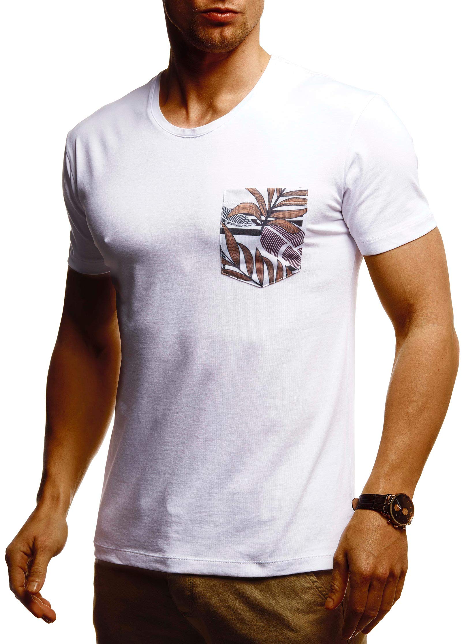 Leif Nelson Herren Sommer T-Shirt Rundhals Ausschnitt Slim Fit Baumwolle-Anteil Cooles weißes schwarzes Basic Männer T-Shirt crew Neck Jungen Kurzarmshirt O-Neck kurzarm Sleeve Top Lang LN4955