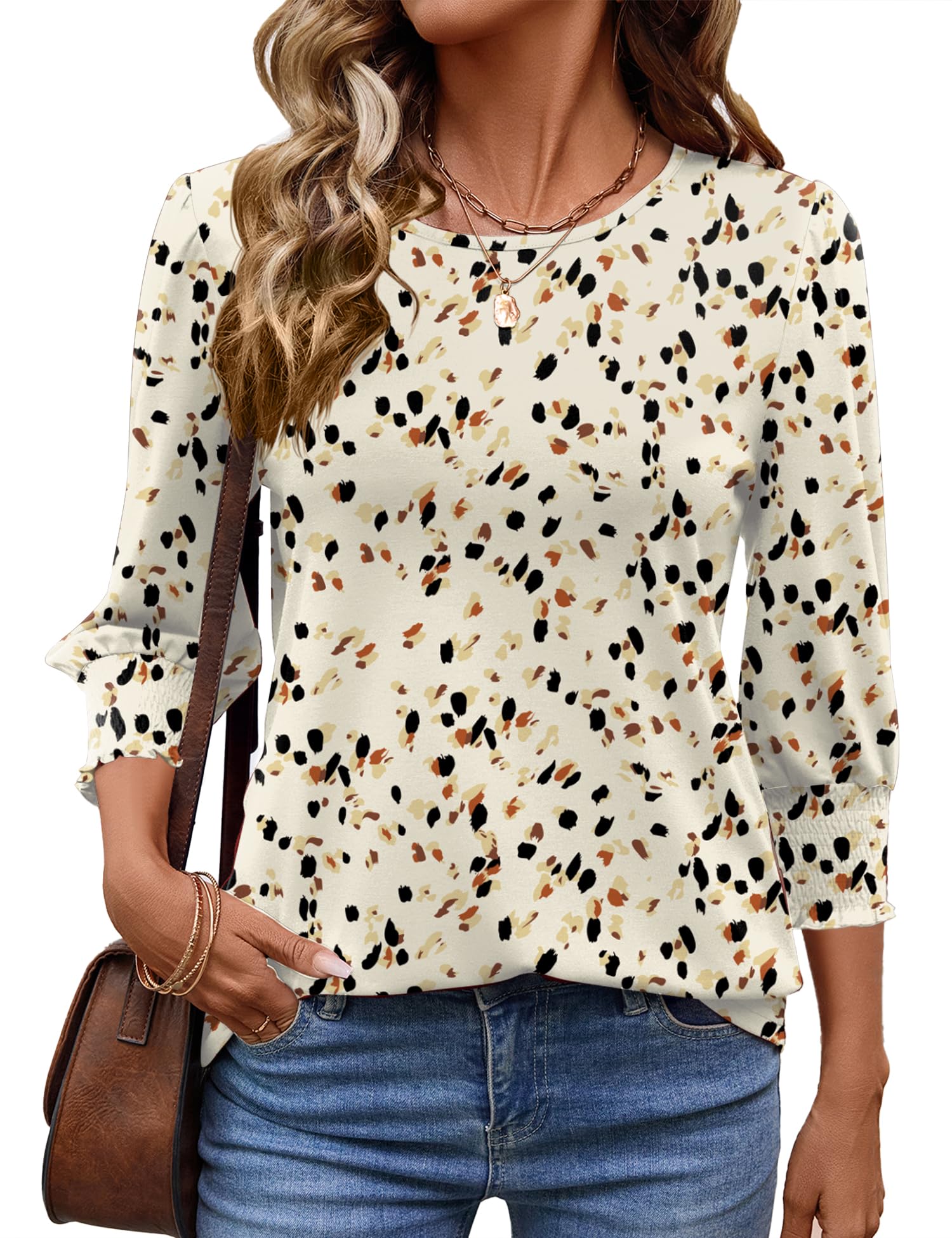 IECCP Damen Bluse 3/4 Ärm Runder Ausschnitt Tunika Sommer Tops Locker Shirt Lässig 2026 Oberteil Elegant Bluse