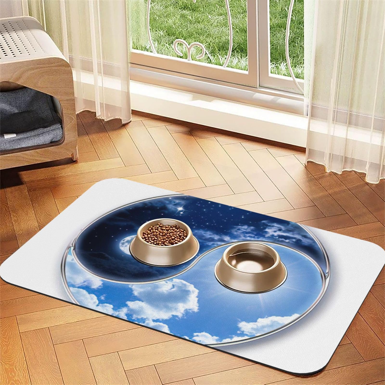 Tapis d'alimentation pour chiens et chats antidérapant absorbant en cuir PU Yin Yang