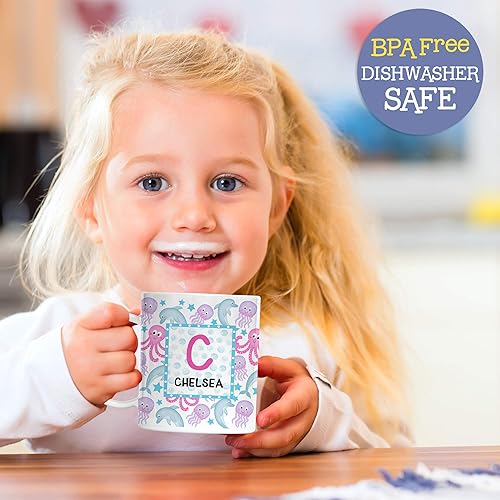 Miniatura 2 de Kids Personalized Mug Dolphin Octopus and Jellyfish Sea Life Customize with Name and Initial Lightweight and Drop Proof | Dishwasher Safe Child