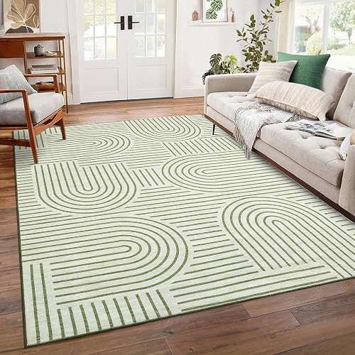 ROYHOME Modern Washable 8x10 Rug Non Slip Green