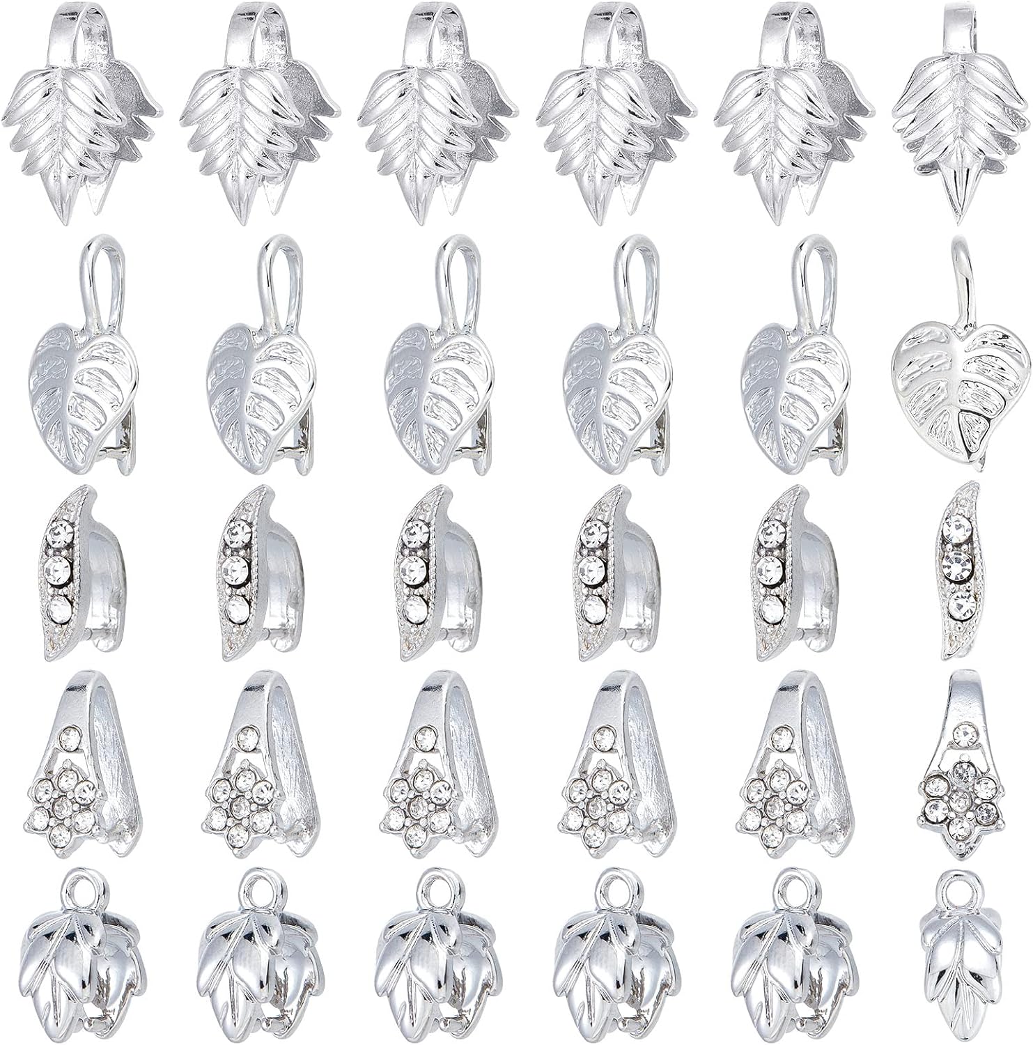 SUPERFINDINGS 30Pcs Brass Pendant Pinch Bails 5 Style