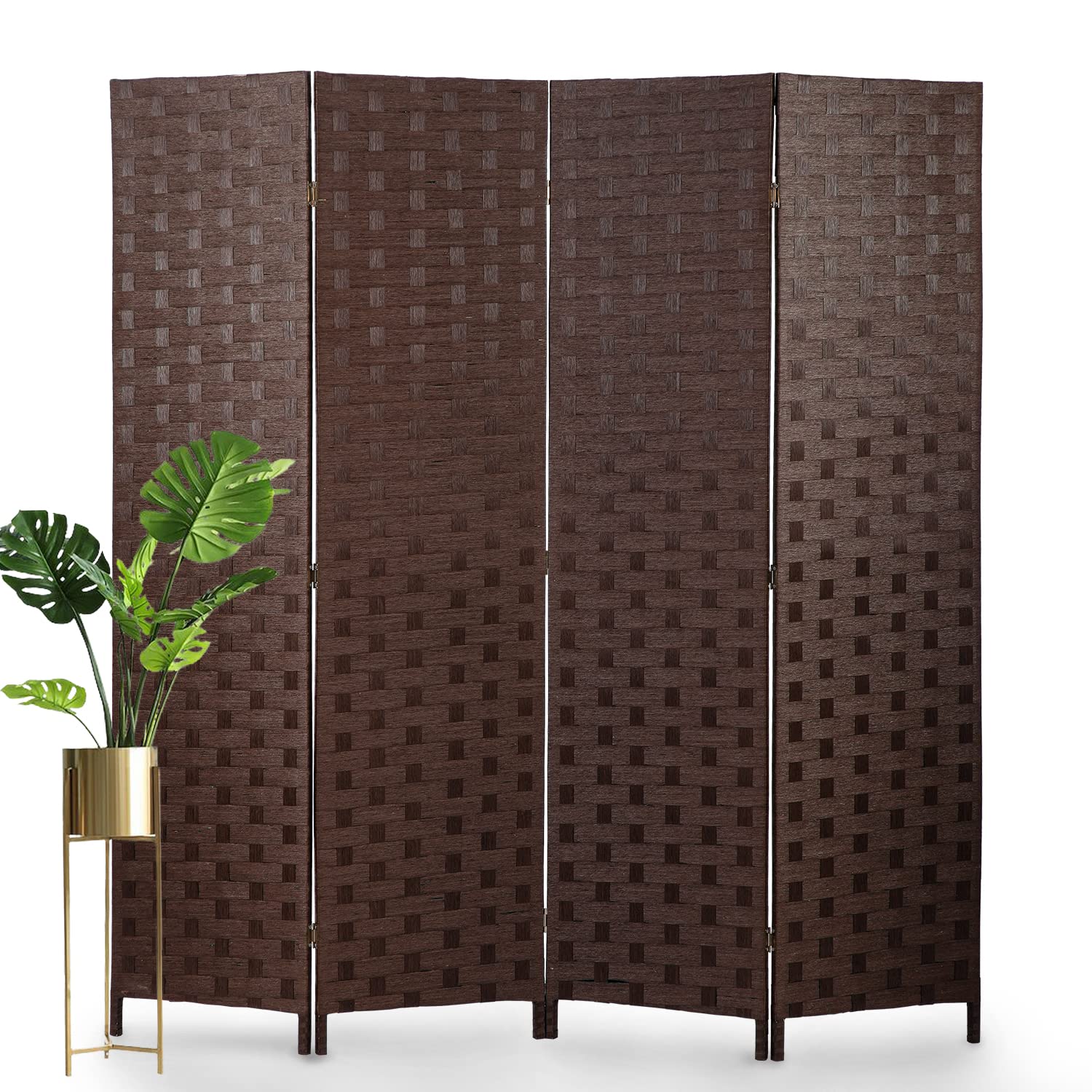 Room Divider,4 Panels 6FT Folding Privacy Screen Room Divider Wall Wood Mesh Hand-Woven Design Freestanding Partition Portable Wall for Home Office