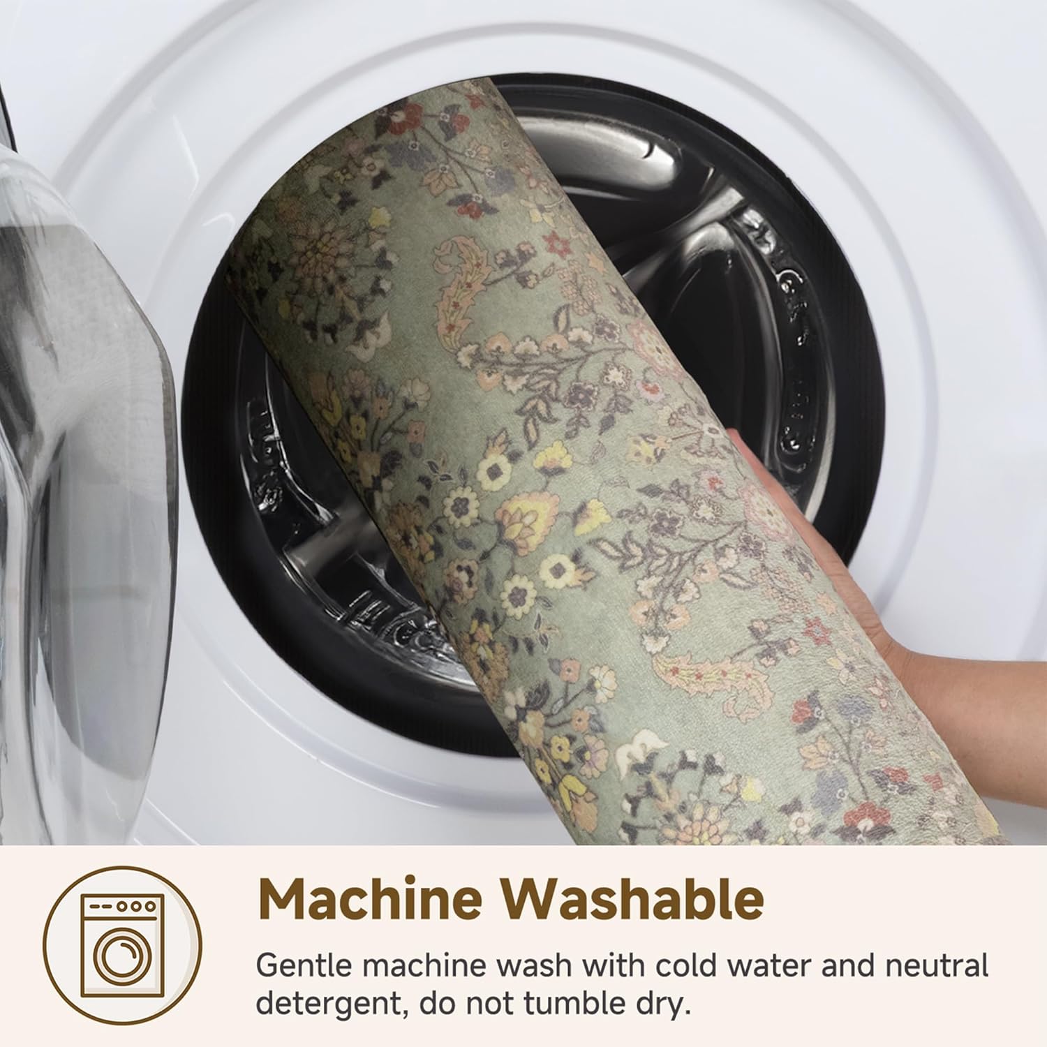 GRANNY SAYS Boho Bathroom Runner 47"x 18" Non-Slip,Quick Dry & Washable Vintage Bath Rug,Distressed Farmhouse Plush Velvet Bath Mat for Sink Shower and Bathtub, Flower Green