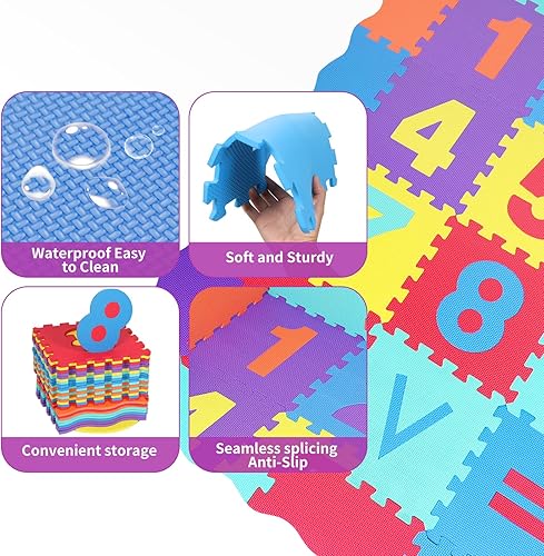 Miniatura 3 de Tapete de juego de espuma, 36 azulejos de espuma entrelazados con valla, grosor de 0.4 pulgadas, 56 x 56 pulgadas, tapete de juego de rompecabezas
