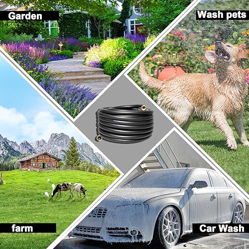 Miniatura 7 de Aain - Manguera de jardín de goma flexible y duradera de 50 pies 58 con accesorios de latón, sin torceduras, a prueba de fugas, para jardinería,