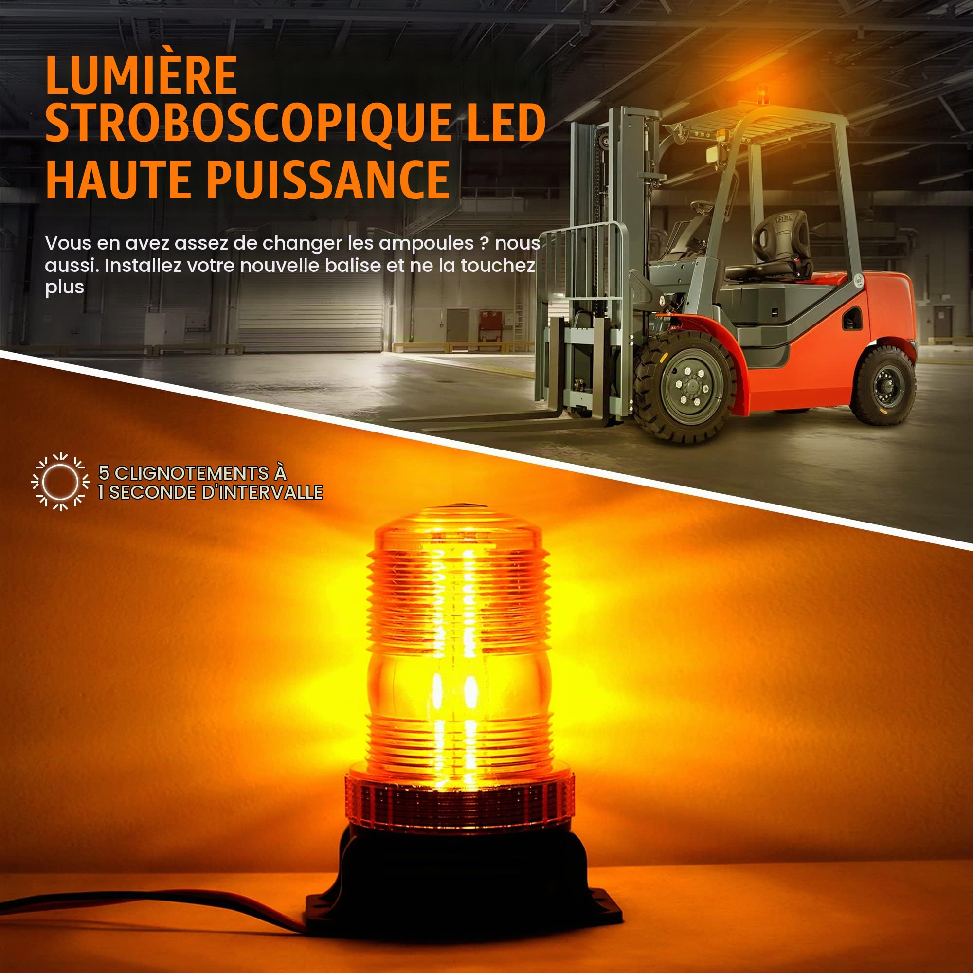 Dinfu Gyrophare LED orange 10-110V lumière stroboscopique d'urgence Attention signalement Ambre lumières pour camion véhicule chariot élévateur