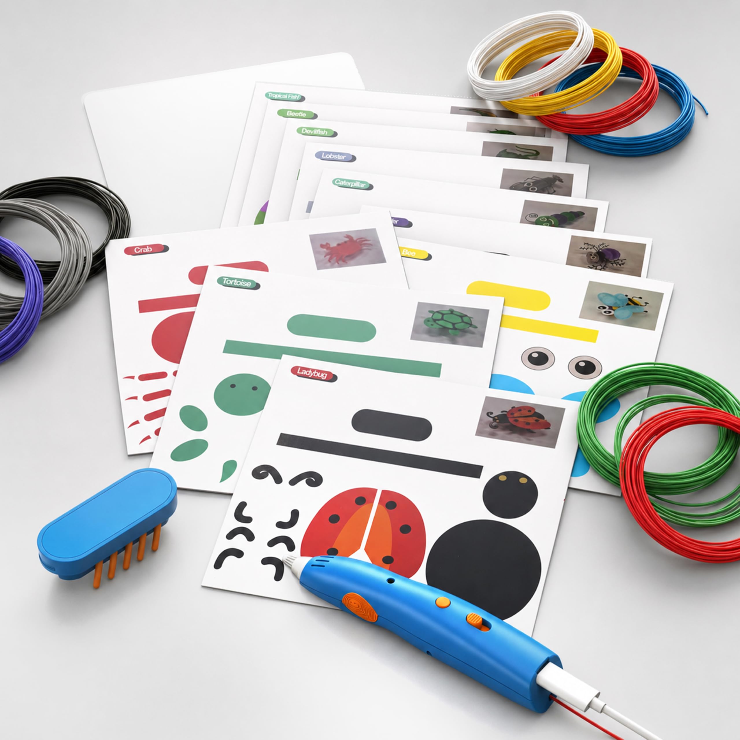 CSL – 3D Druckstift kabellos – 11 PCL Pilamentfarben 35 Meter - PCL ist sicherer als PLA und ABS - keine Verbennungsrisiko - USB C – 3D Stift für kreatives Gestalten/Basteln – für Kinder und Erwachs