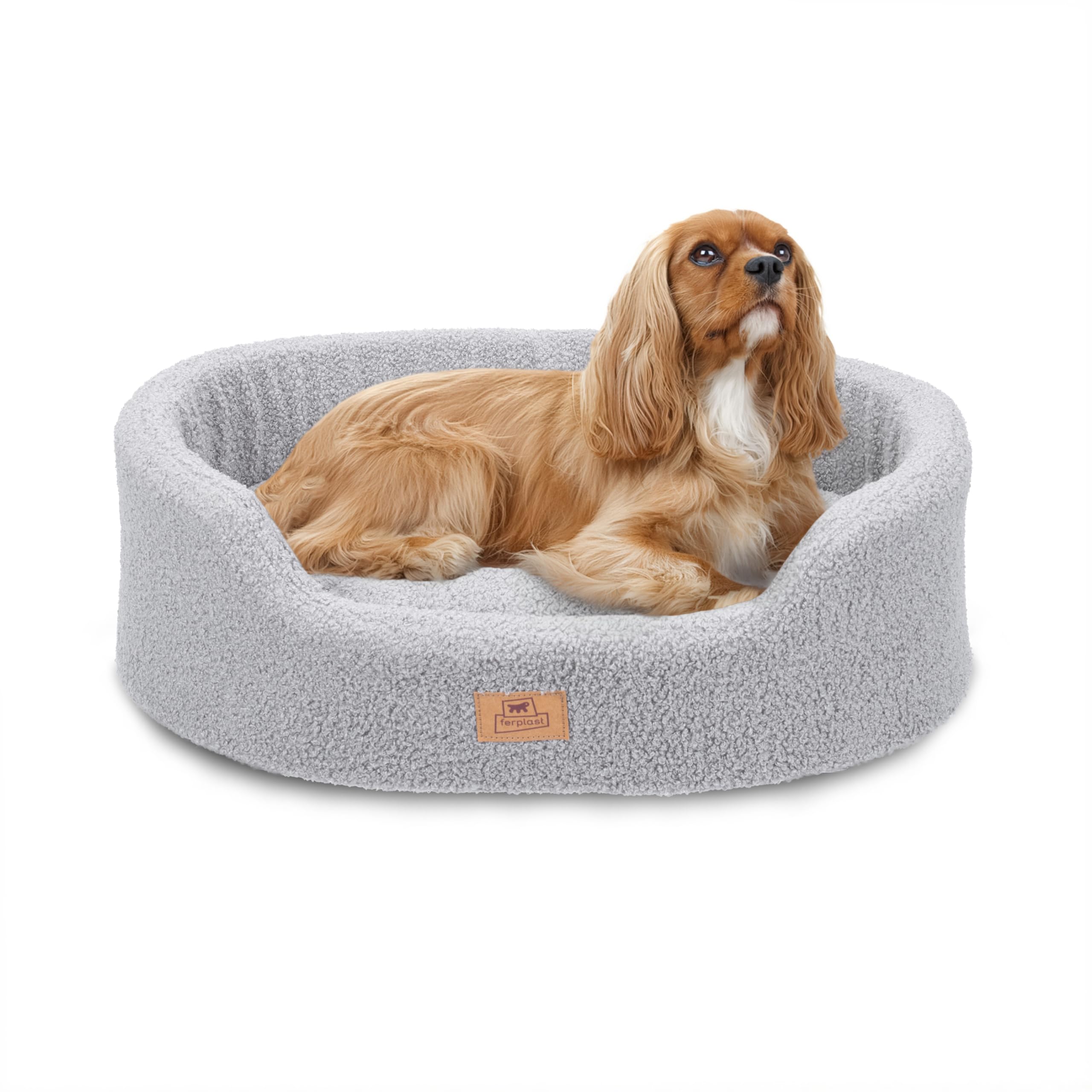 Ferplast Dog Bed Cushion for Small Dogs, Cat Bed, Washable Synthetic Bouclé Fabric, Soft Padding, 55 x 41 x h 15 cm. Grey