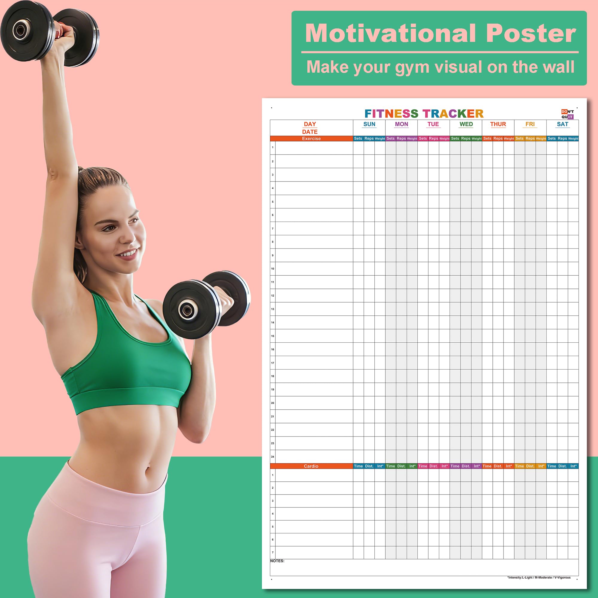 Grande agenda da parete cancellabile a secco, 61 x 91 cm, tabella degli esercizi settimanali cancellabile per pianificare e tracciare esercizi cardio, facile da cancellare, per casa e palestra