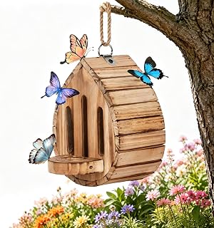 Hangable Teardrop Wooden Butterfly House, Garden Butterfly Shelter