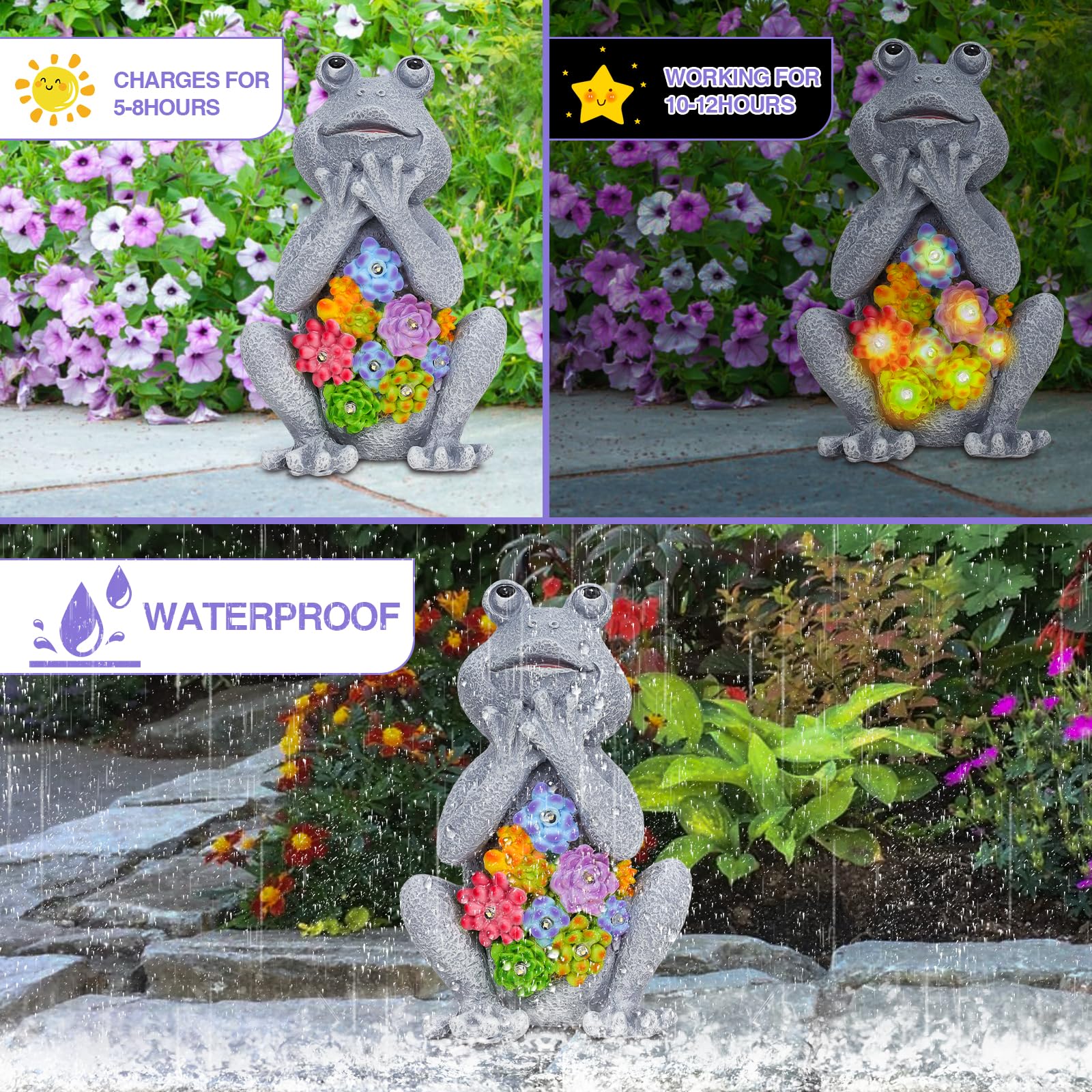 RICHIE Solar Garden Ornaments Outdoor Indoor Garden Decor, Waterproof Garden Statue Figurine Sculpture - Housewarming Garden Decorations Garden Gifts for Women Men - Image 3