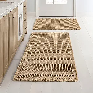 MIULEE Set of 2 Waffle Bathroom Rugs, Boho Bath Rugs Non Slip Washable, Super Absorbent Bath Mats, Ultra Soft Rubber Backed Shower Mats for Bathroom Floor, Tub, Brown, 17"x24"+18"x30"