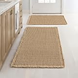 Set of 2 Waffle Bathroom Rugs, Boho Bath Rugs Non Slip Washable, Super Absorbent Bath Mats, Ultra Soft Rubber Backed Shower Mats for Bathroom Floor, Tub, Brown, 17