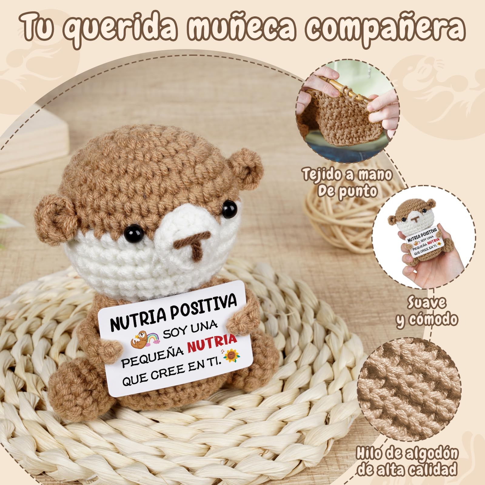 Vetbuosa Regalo Positivo para Mujer, Regalos Amigas Originales - Nutria de Ganchillo con Mensaje Positivo, Regalo Original Amiga, Ideal para Cumpleaños, Aniversario o Navidad - 3
