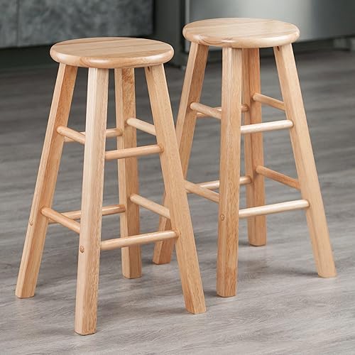 Miniatura 24 de PJ Wood Taburetes de cocina de asiento redondo clásico de 24 pulgadas de alto para hogares, espacios de comedor y bares con asientos sin espalda,