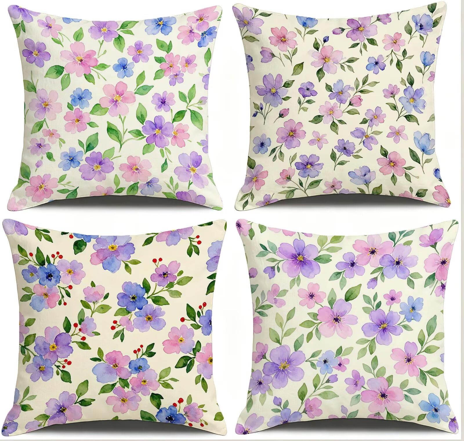Viola Federe Cuscini Divano 40x40cm, Cuscini da Esterno Set de 4, Cod-144 | Lin Copricuscini Decorativi Letto Arredo, per Letto, Soggiorno, Giardino, Esterno, Casa Decorazione Set di 4 Fiore