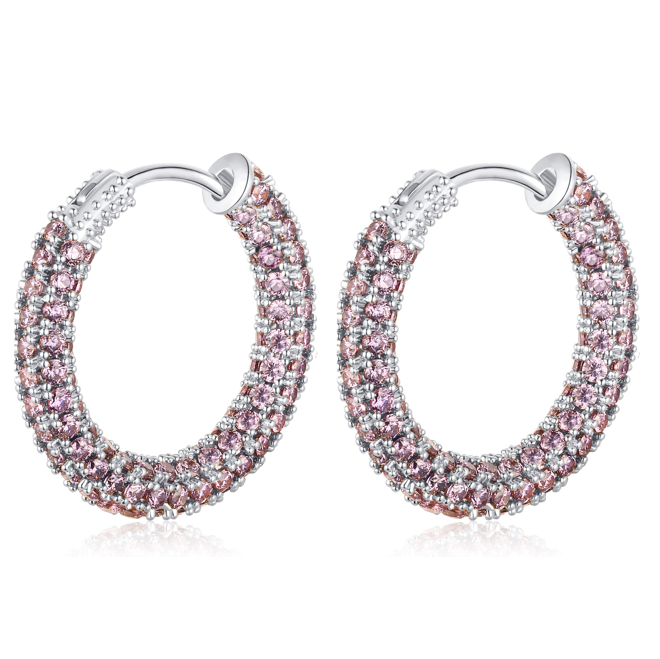 NIMOCO14K Silver Gold Plated Small Hoop Earrings for Women Gilrs Multcolors Cubic Zirconia Earrings Chunky Silver Gold Round Huggie Hoop Earrings Width 0.98In, Brass, No Gemstone