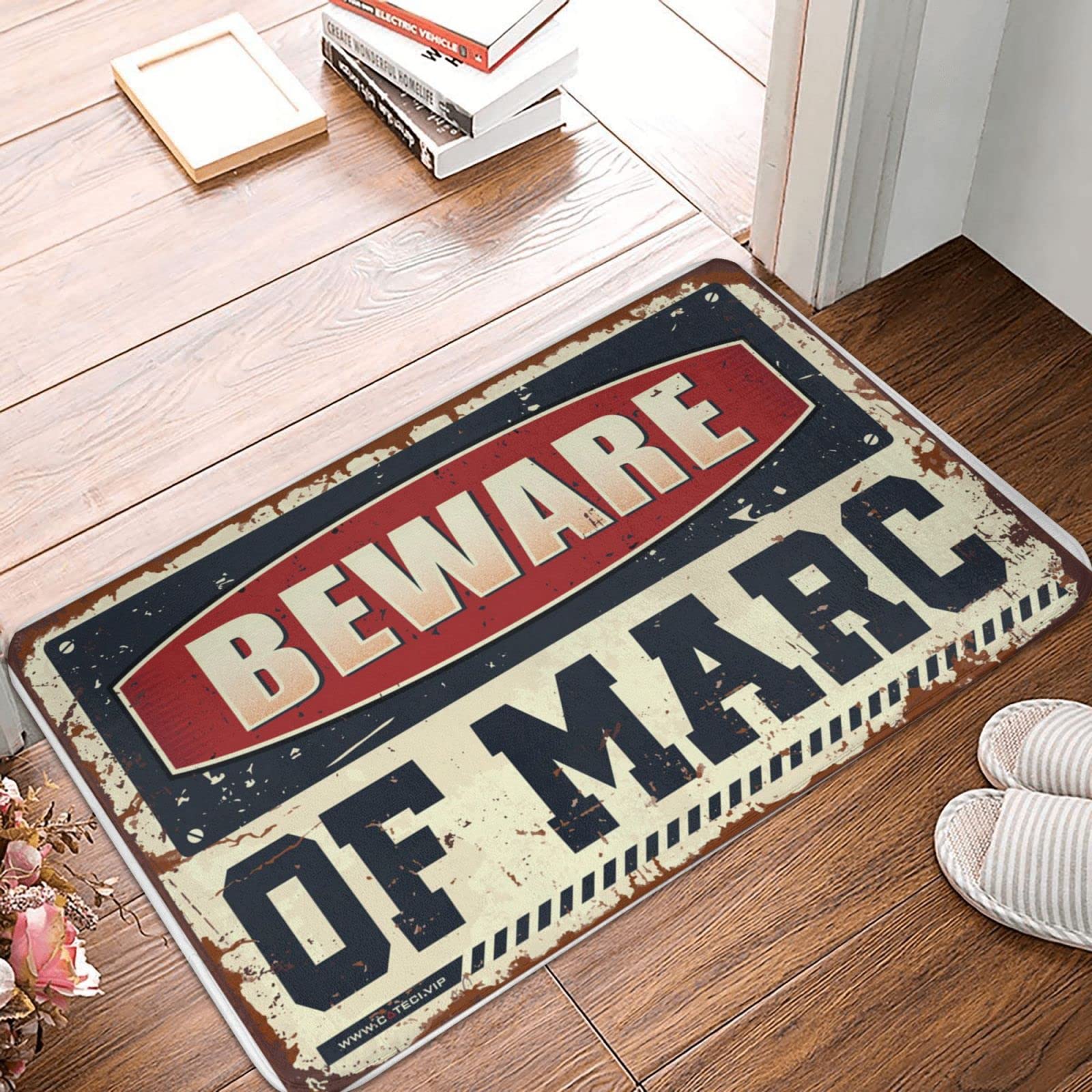 Paillasson drôle Méfiez-vous de Marc cadeau de crémaillère original tapis de sol entrée 65x90cm