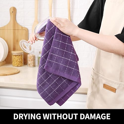 Miniatura 355 de Homaxy Toallas de cocina de rizo 100% algodón (gris oscuro, 13 x 28 pulgadas), diseño a cuadros, suaves y súper absorbentes, paquete de 6