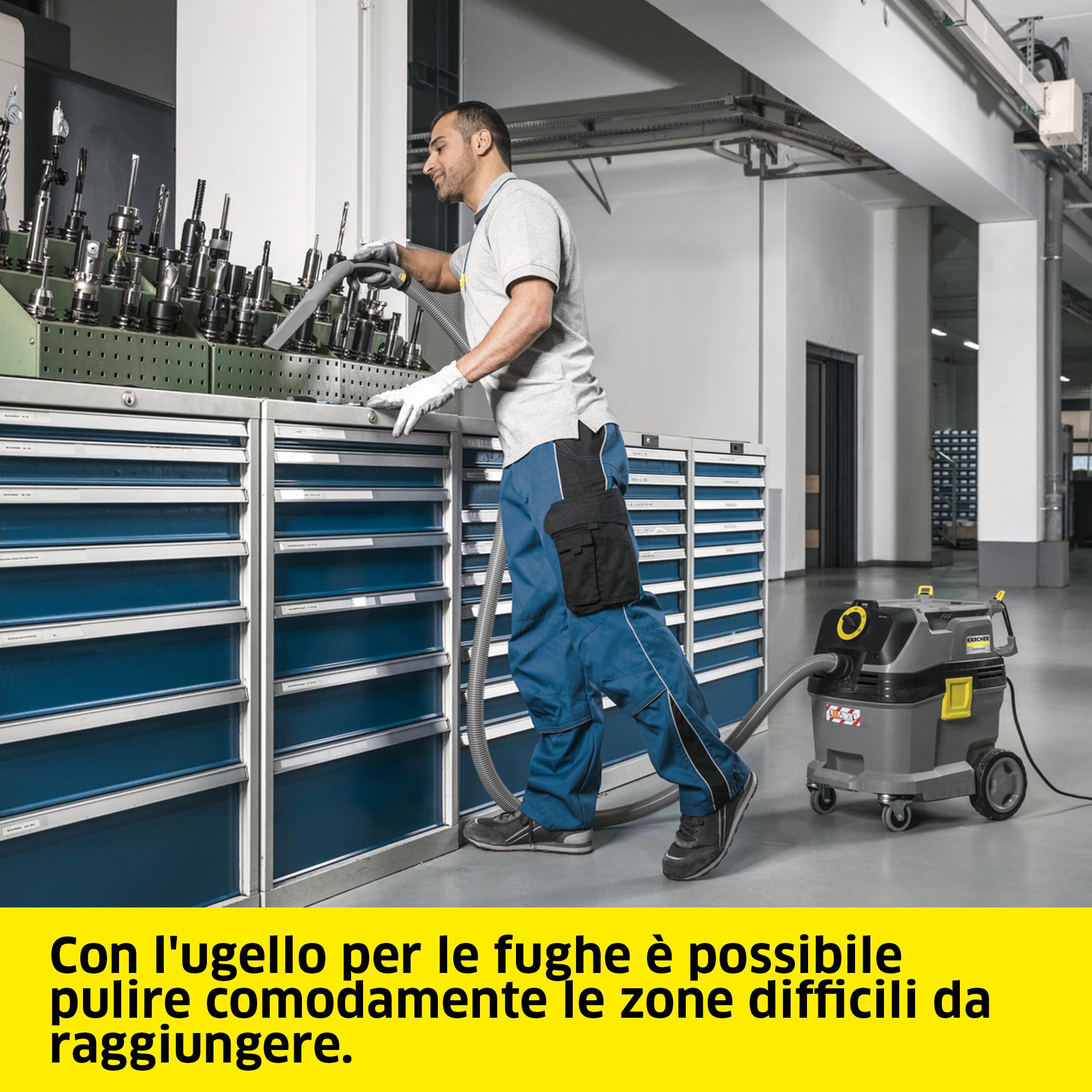 Kärcher aspiratore solidi-liquidi NT 30/1 Tact L Aspiratore Solidi-Liquidi, max 1380 W, contenitore in plastica:30l, tubo di aspirazione 2,5m,filtro piatto PES,sacco filtro in pile,bocchetta pavimenti