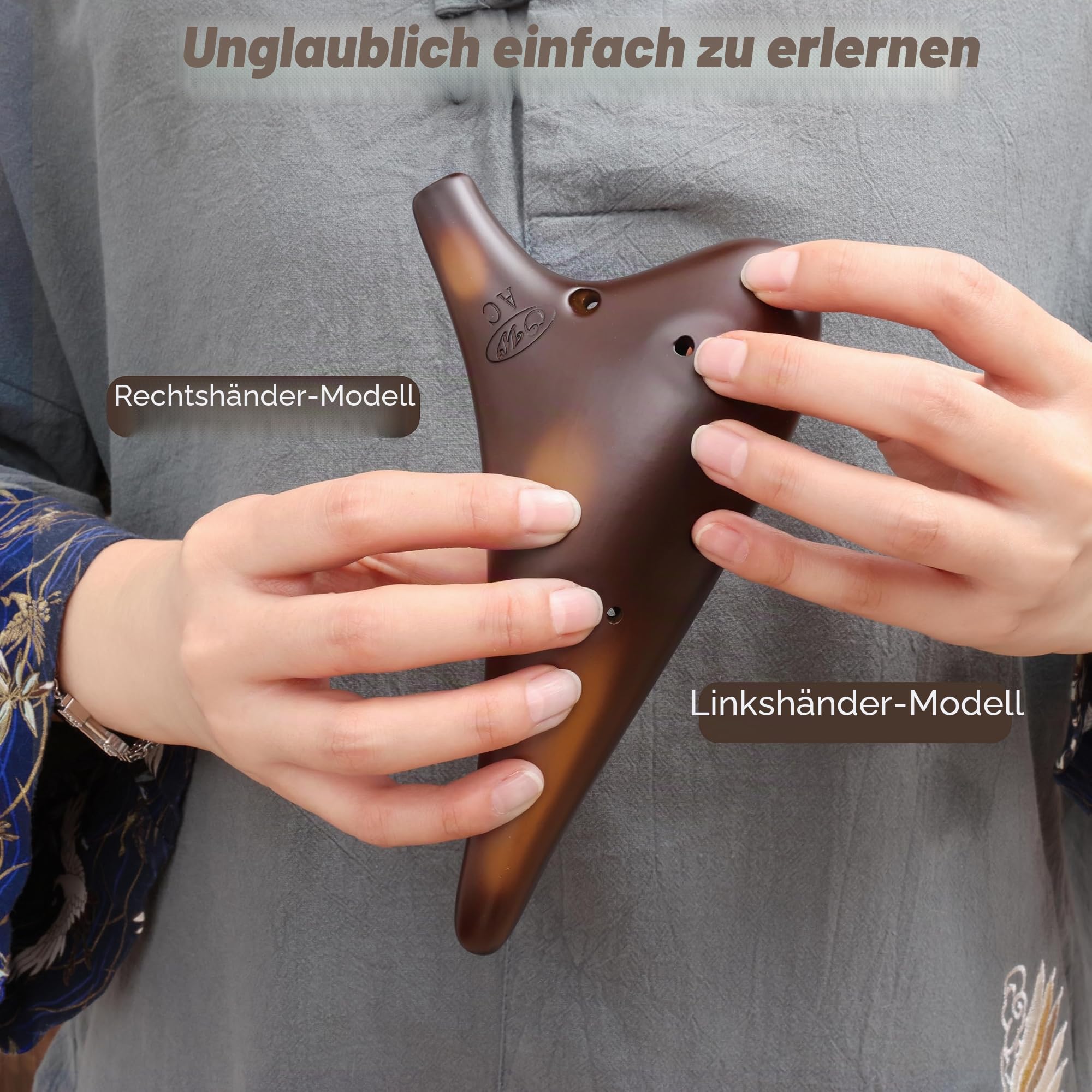 OcarinaWind 'Forest Whisper' 12-Loch-Tenor-Okarina, Klassisch, StrawFire, Sammlerstück, Alto C, Keramik Strohfeuer-Keramik, Rotorange