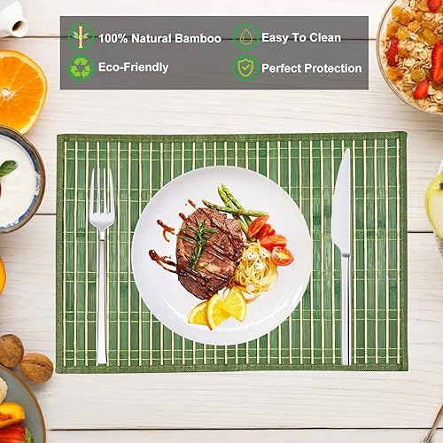 Miniatura 3 de ANDSTAR Juego de 8 manteles individuales de bambú para sushi, estilo japonés, antideslizantes, de bambú, lavables, resistentes al calor, para