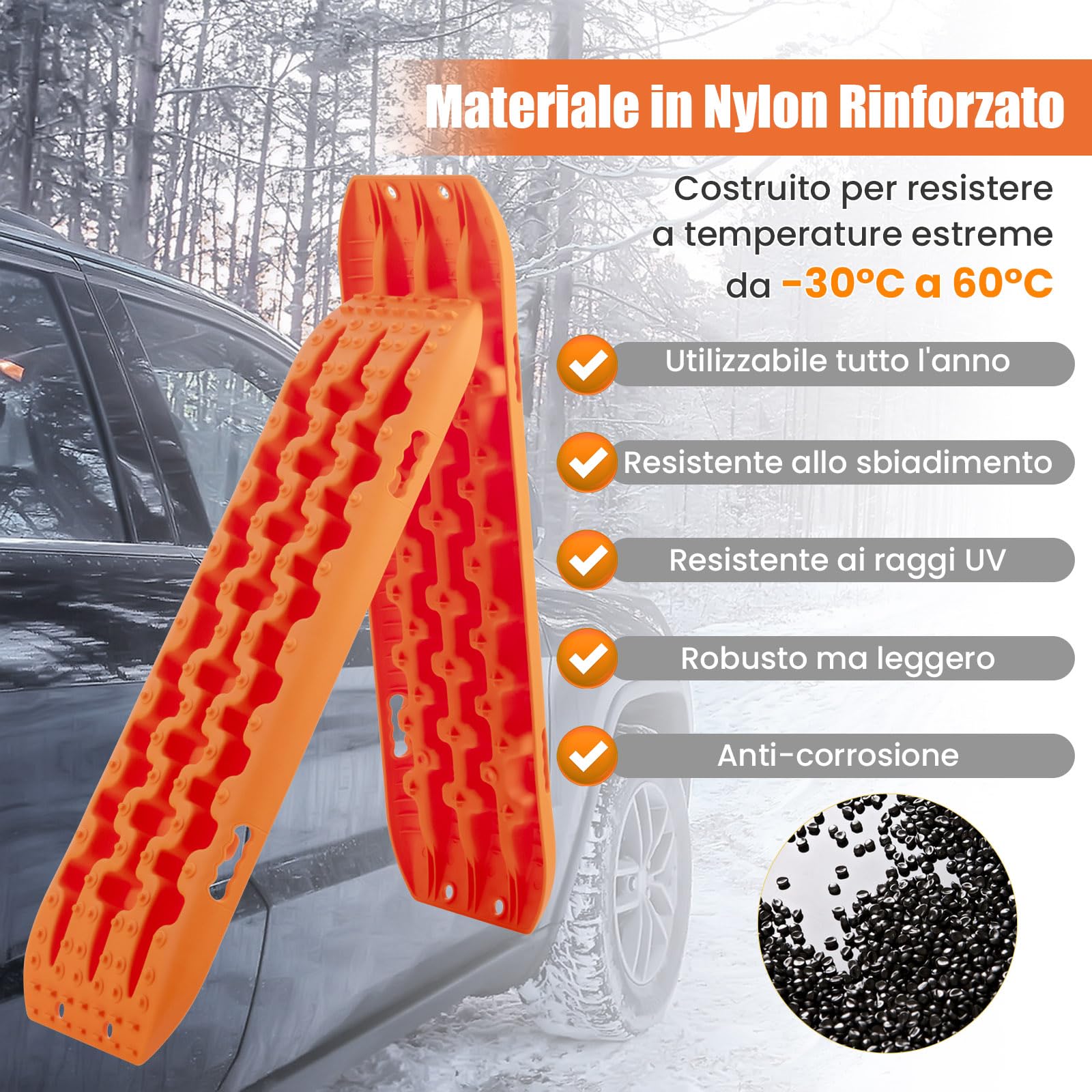 COSTWAY Tappetino di Trazione 2 Pezzi, Carico 10T, Piastre di Trazione per SUV Camper Auto Camion, Tavola di Recupero per Piste Offroad, per Sabbia, Neve, Fango (Arancione, 107 x 31 x 7 cm)