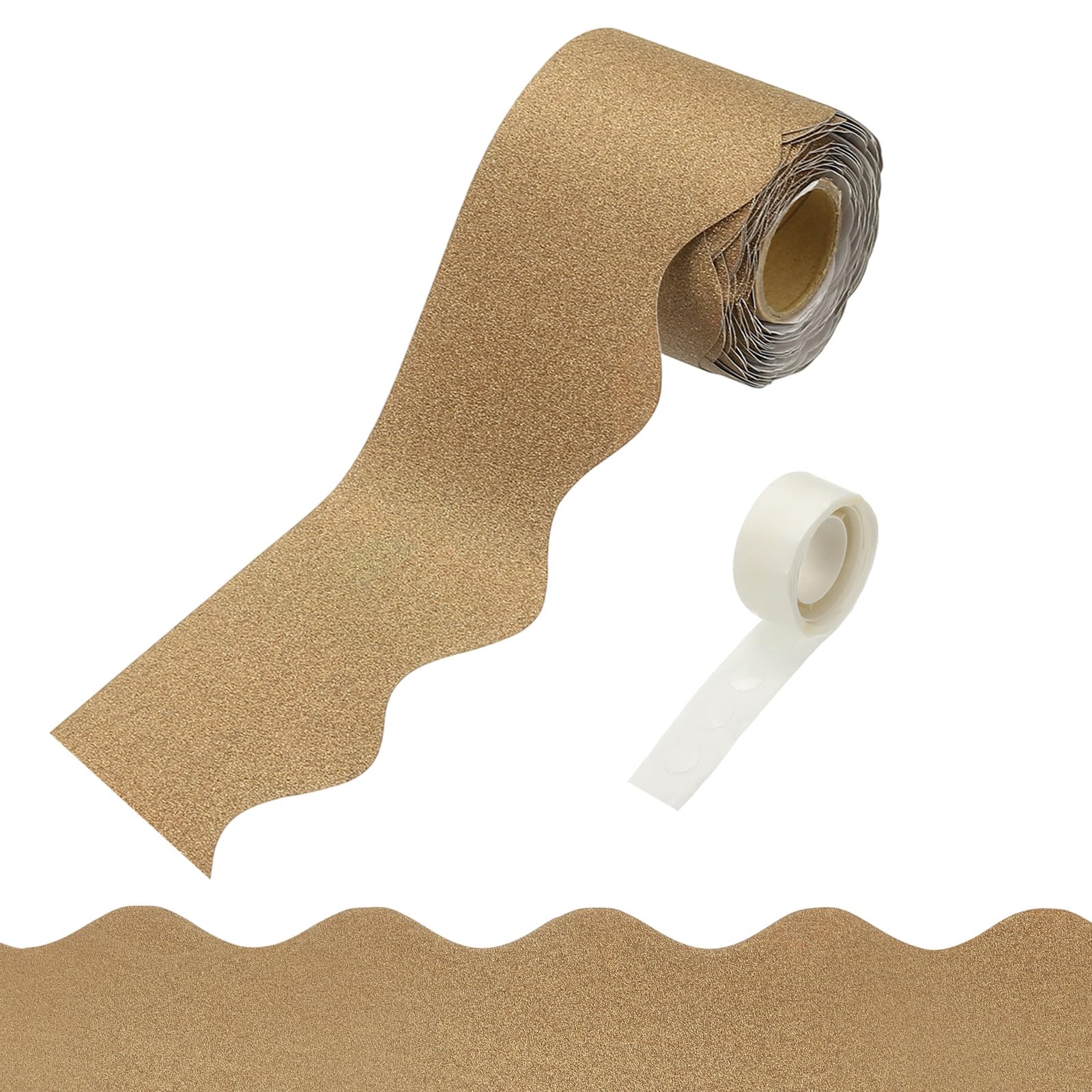 PATIKIL Glitter Bulletin Board Borders, 32.8ft Brown Border for Bulletin Board with Clear Sticky Dots Scalloped Trim for Office Party Classroom Decorations โ image 1