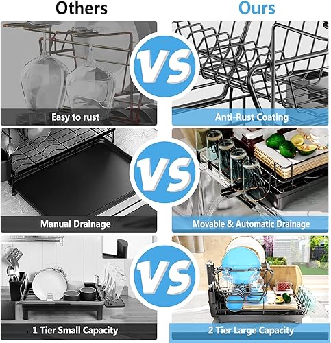 Miniatura 5 de Escurridor de platos para encimera, resistente al óxido, ahorra espacio y multiusos, de 2 niveles, para encimera de cocina con soporte para