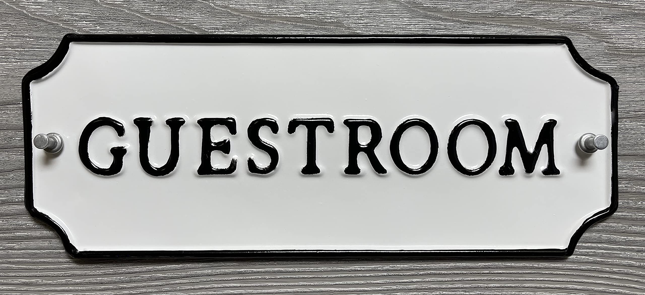 Kafly Silvercloud Trading Co. Rustic Single Sided GUESTROOM Embossed Black on White Enamel Metal Door or Wall Sign 11.25" Wide X 4.25" Tall - Wall Decor - Room Label CX