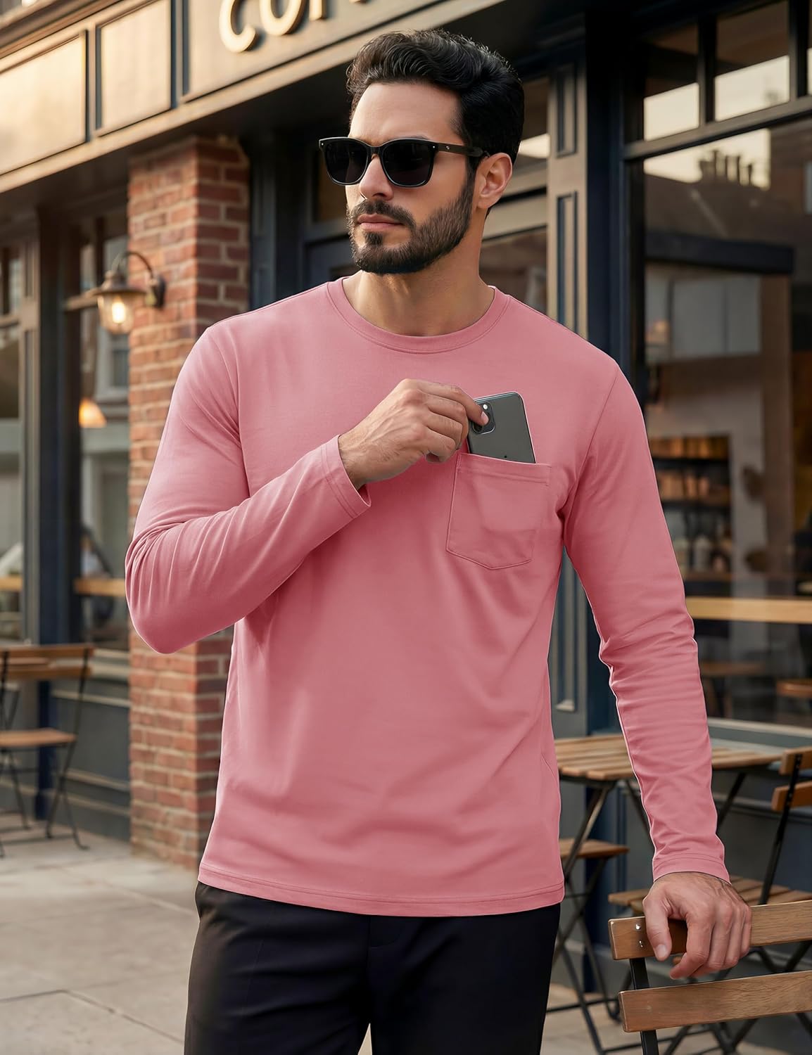 TACVASEN Mens Long Sleeve Tee Shirts Cotton Lightweight Casual Pocket Crew Neck Work T Shirts for All Season - Image 3