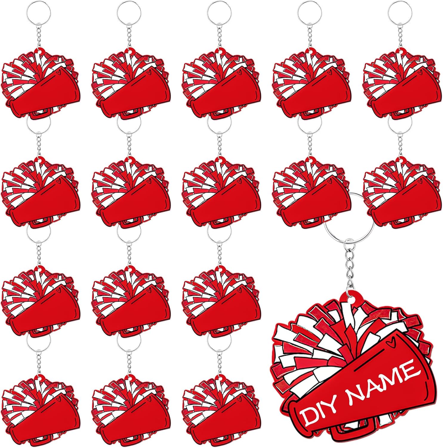 Tondiamo 20 Pcs Megaphone Cheer Keychain Bulk Cheer Gifts Cheerleader Pom Pom Bag Tag Cheerleader Acrylic Luggage Keychain Valentines Gift