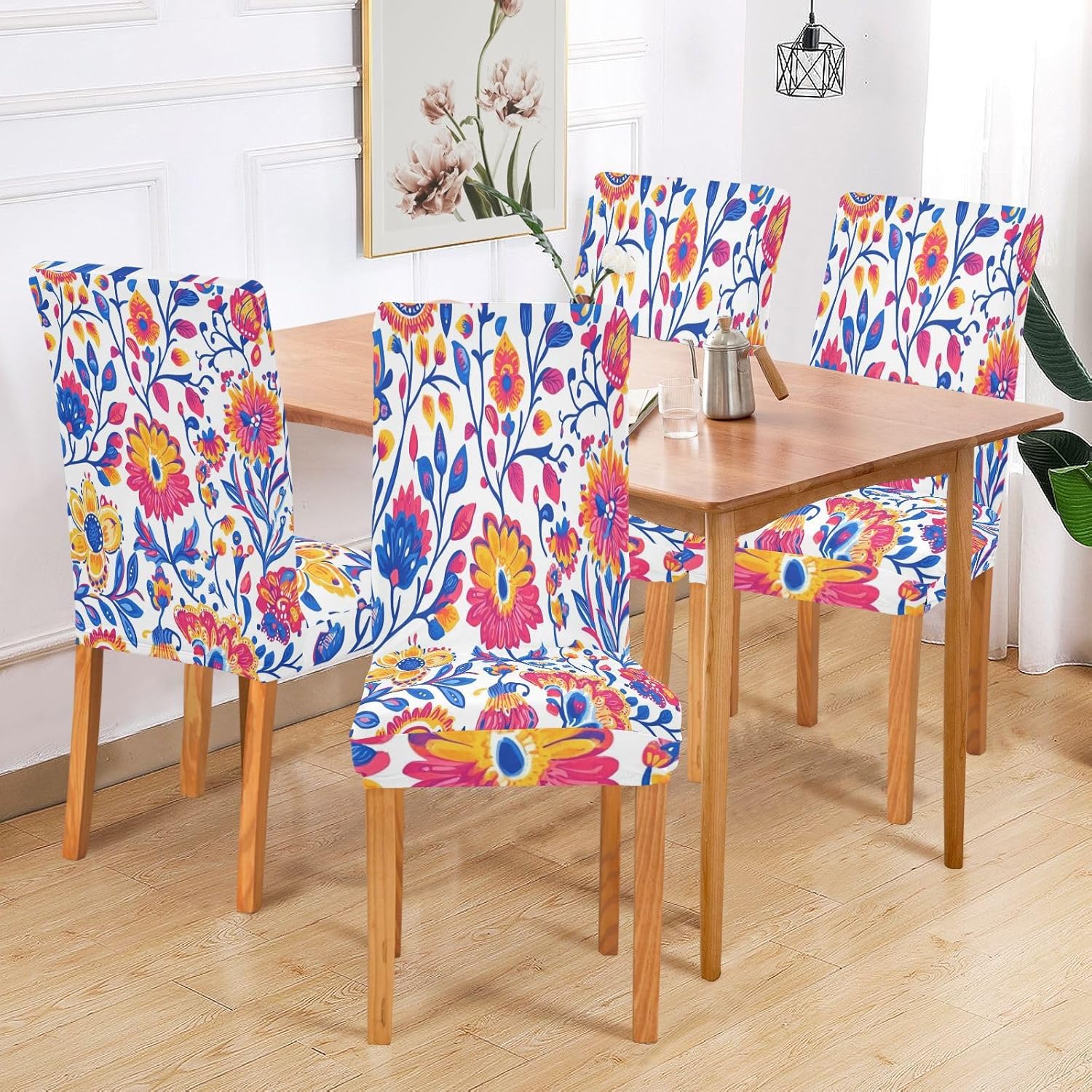 ALAZA Chair Covers for Dining Room, Indian Tribal Floral Leaves Stretch Chair Cover Sets Chair Protector Removable Washable for Ktichen Restaurant Hotel