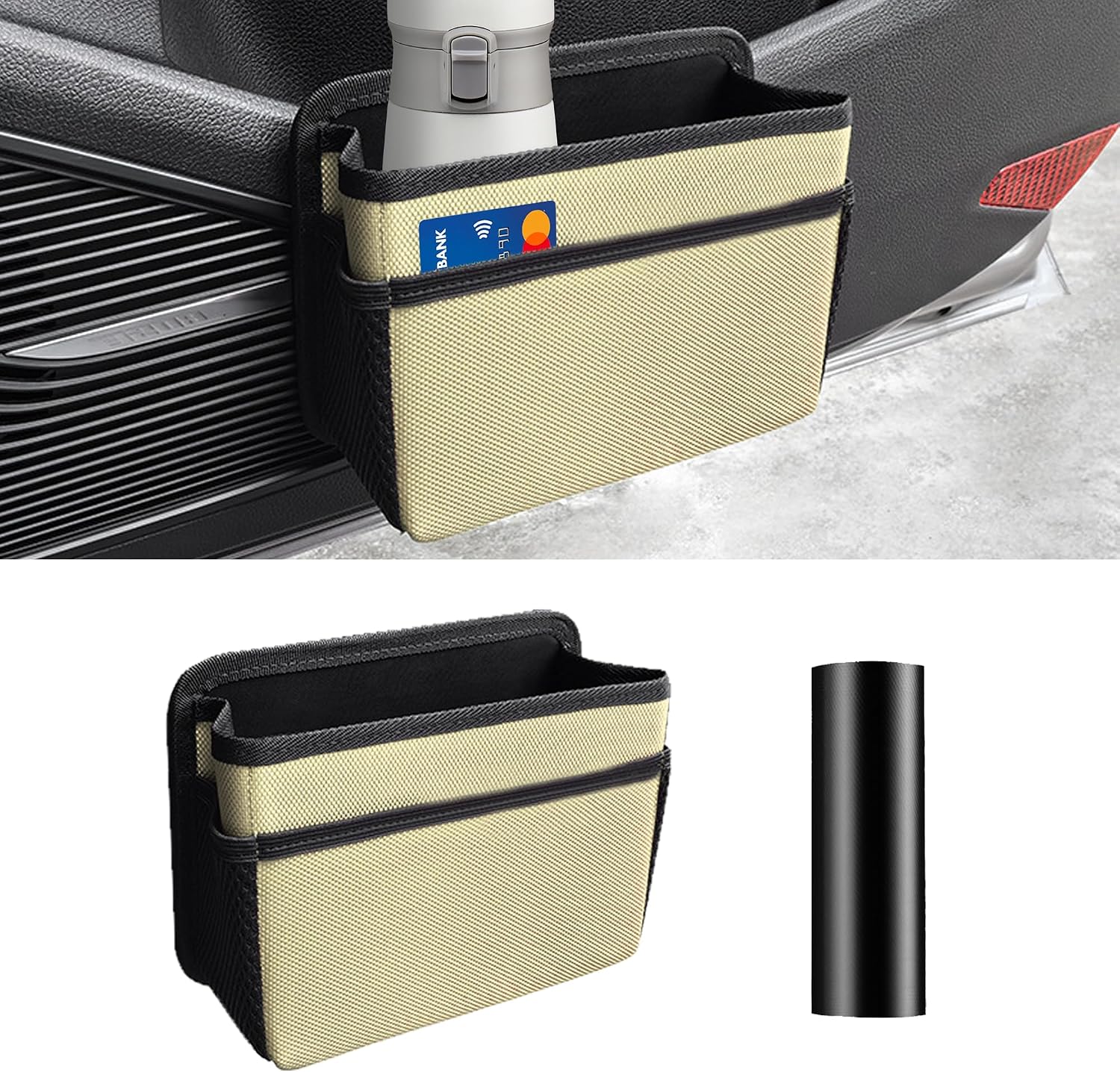 Car Trash Can, Foldable Mini Vehicle Trash Bin Garbage Organizer Holder, Waterproof Hanging Mini Auto Dustbin Accessories Storage Container for Vans, SUVs (black)