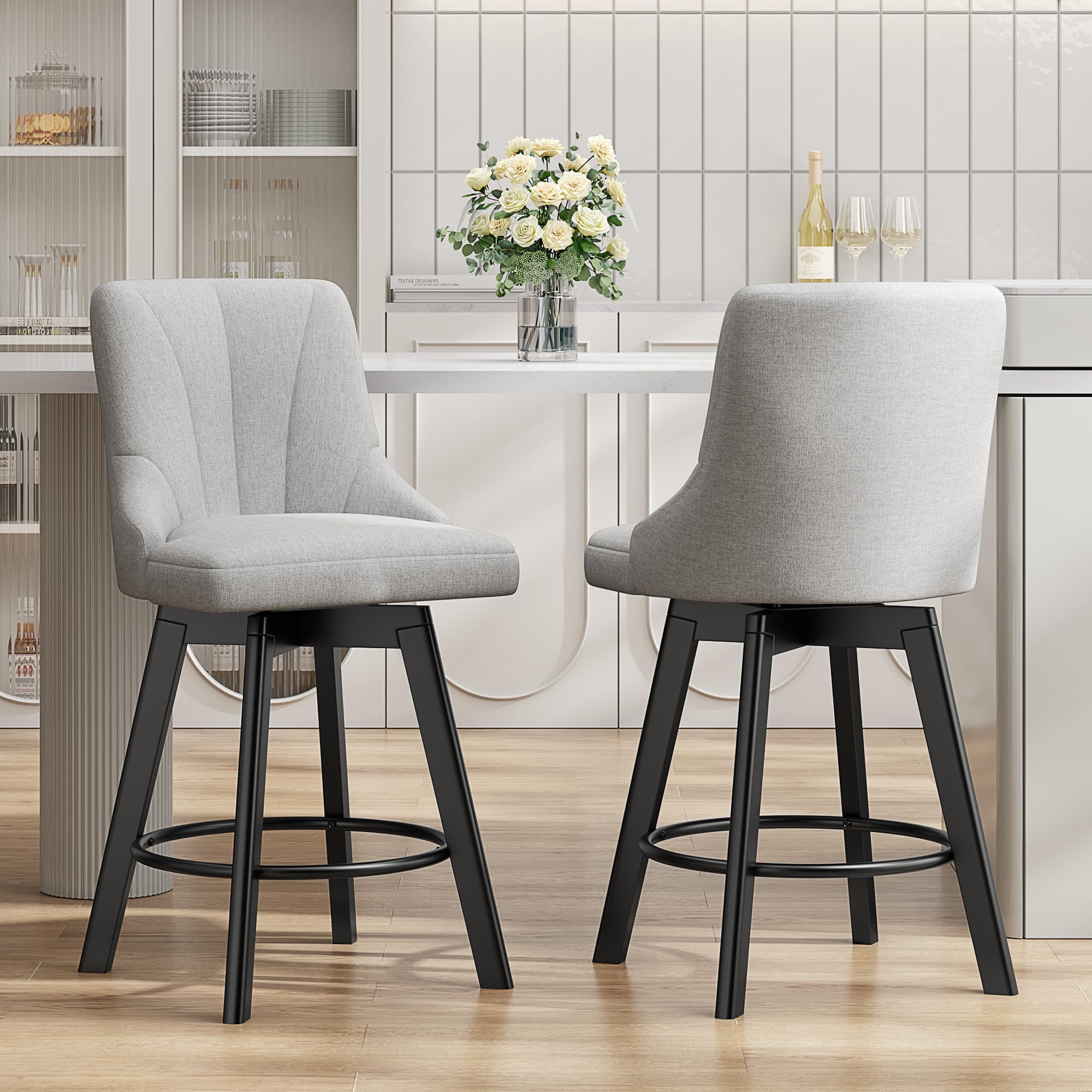 Amazon.com: Kmax Fabric Counter Height Bar Stools Swivel Farmhouse Bar ...