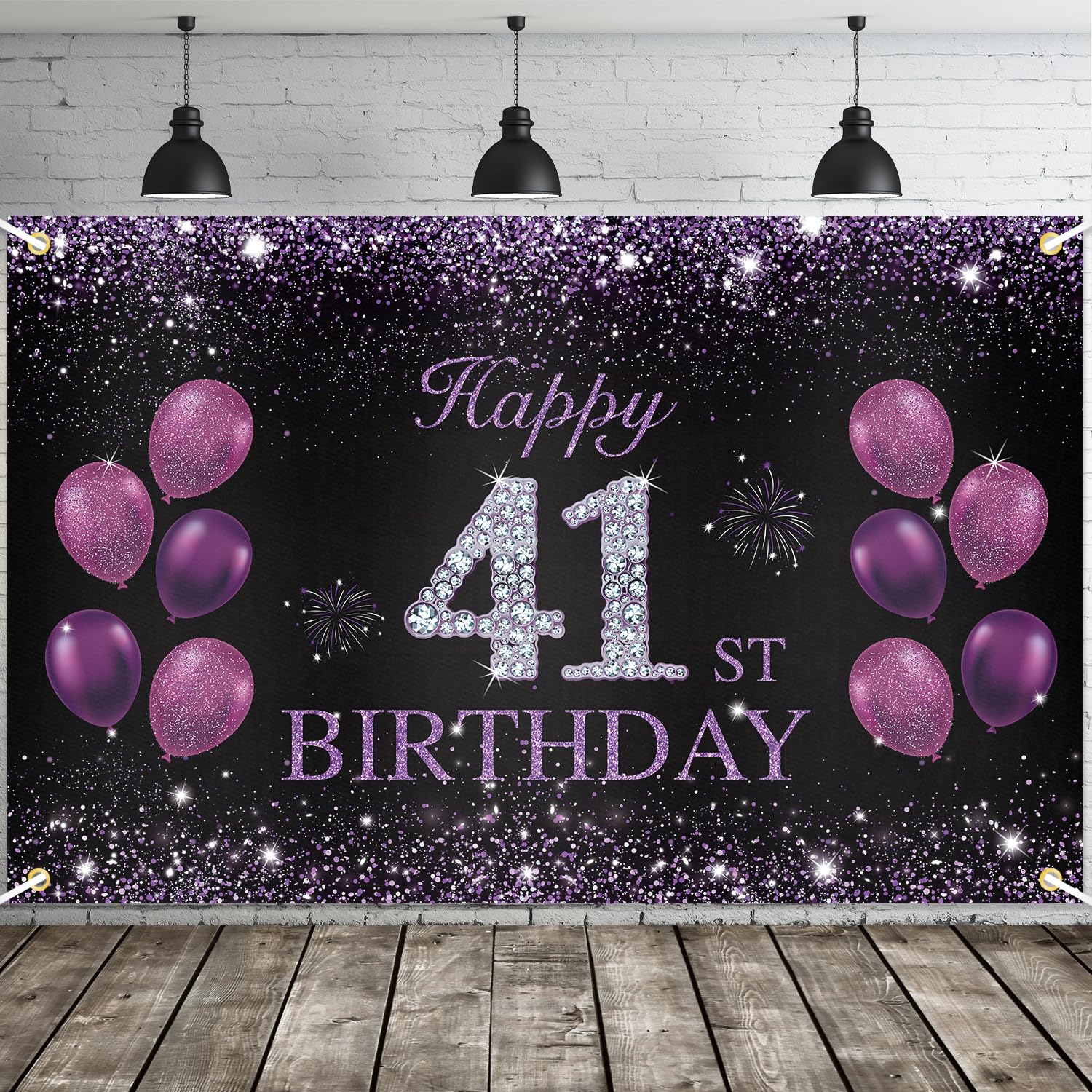JOYKY Happy 41st Birthday Banner - Purple Party Decorations for Women, 41 Year Old Supplies Backdrop Decor, 5.9 X 3.8 Fts