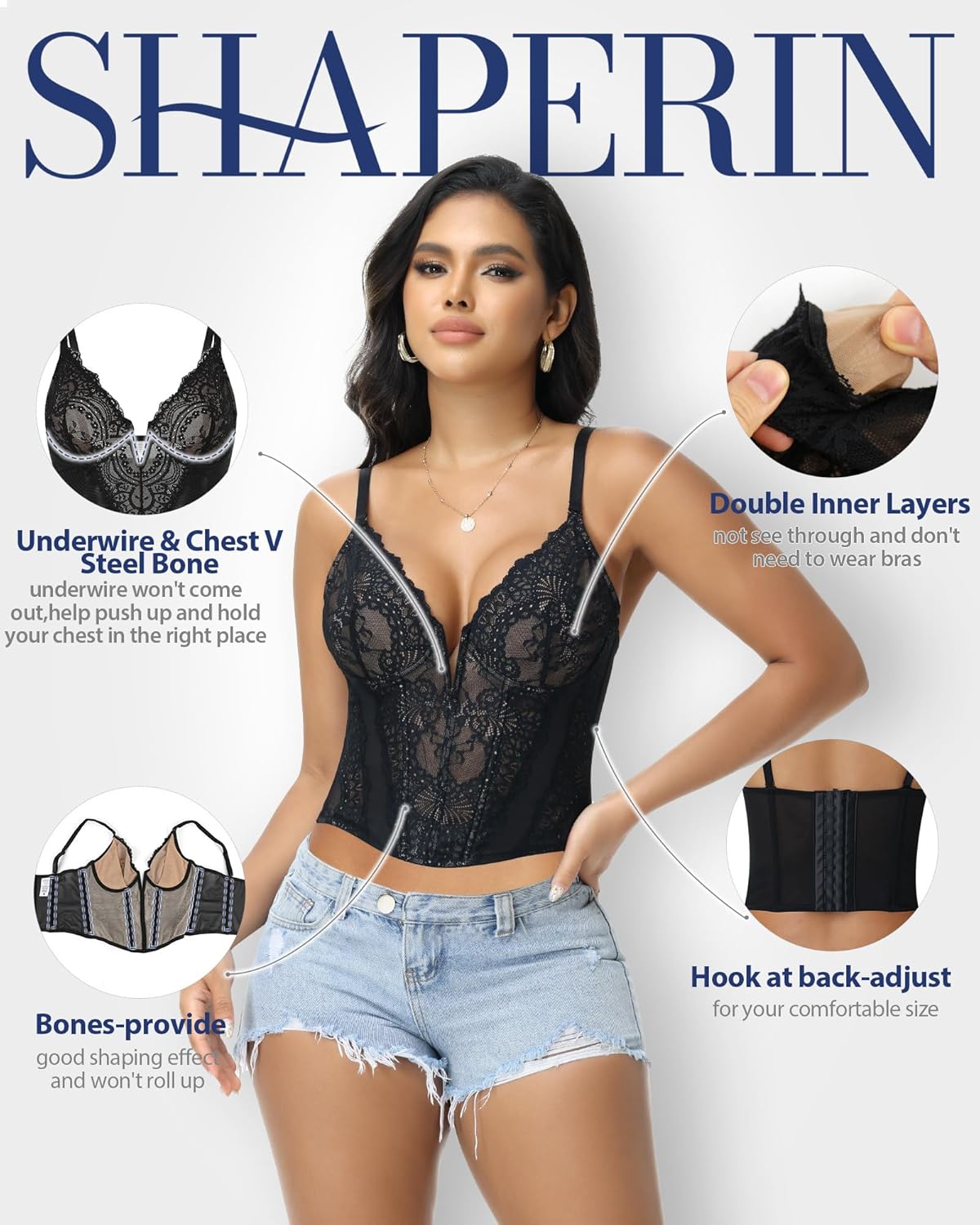 SHAPERIN Sexy Lace Bustier Corset Tops for Women Going Out Party Club Date Night Underwired Cami Crop Top - Image 3