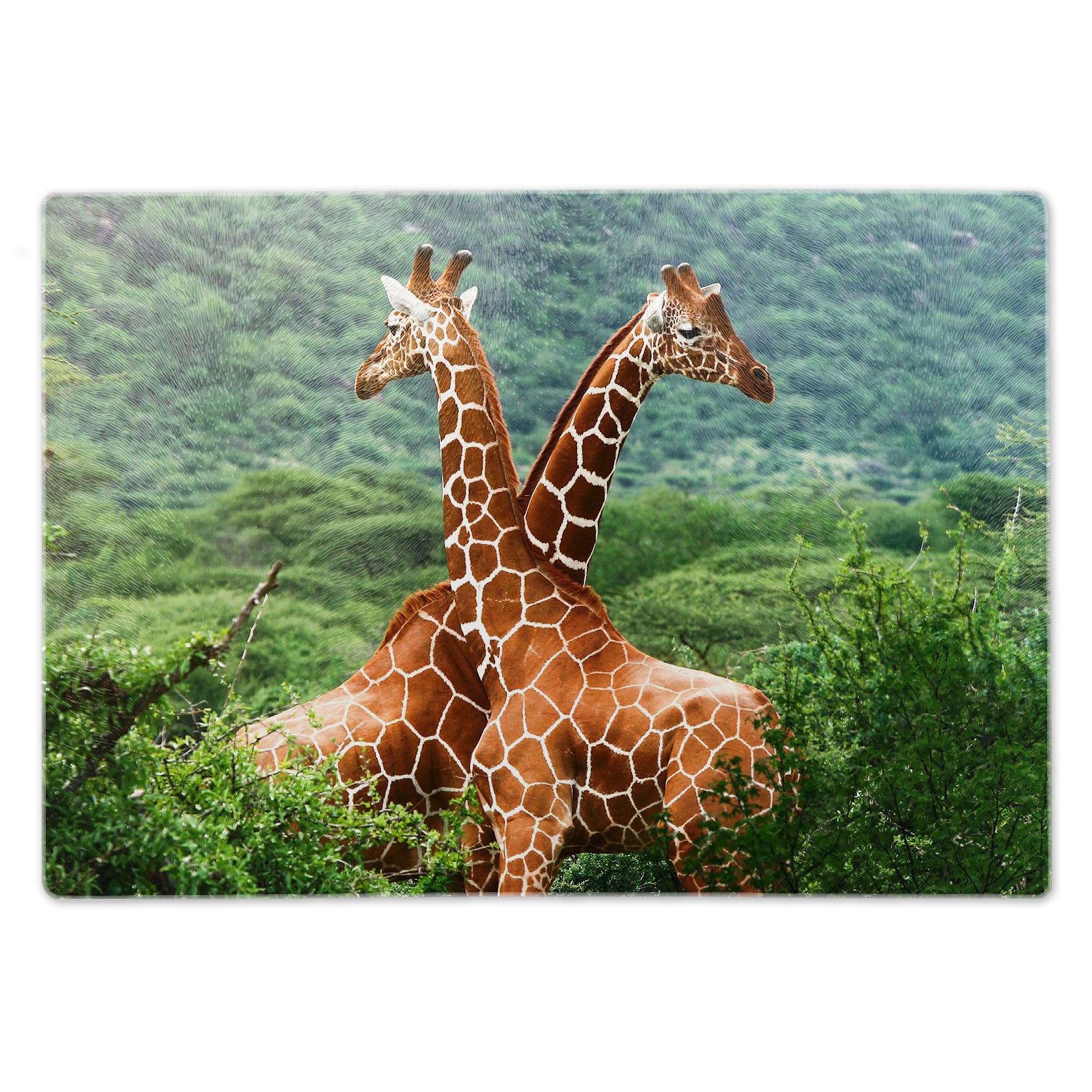 ShopQuality4U Premium Medium Glass Cutting Board Cheese Board Board Giraffe's in The Wild Design Kitchen Worktop Saver Protector