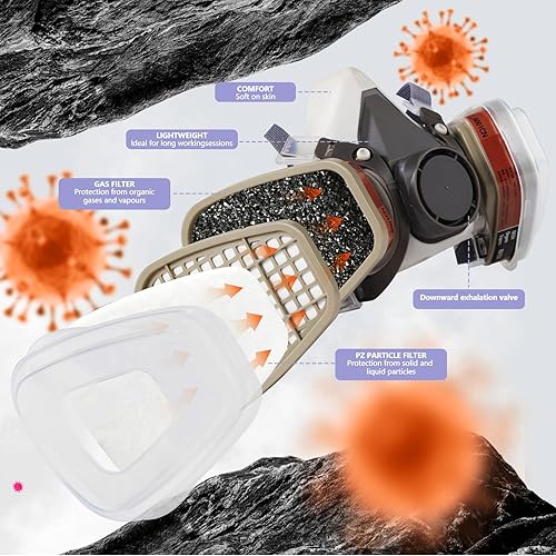 Miniatura 3 de Máscara respiradora reutilizable de media cara 6100 máscara de gas con filtrosgafas de seguridad Respirador de pintura para productos químicos