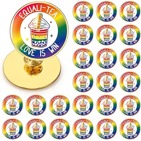 Batiyeer 48 Pcs Equalitea Gay Pride Rainbow Boba Milk Tea LGBTQ Pins Buttons for Celebrations