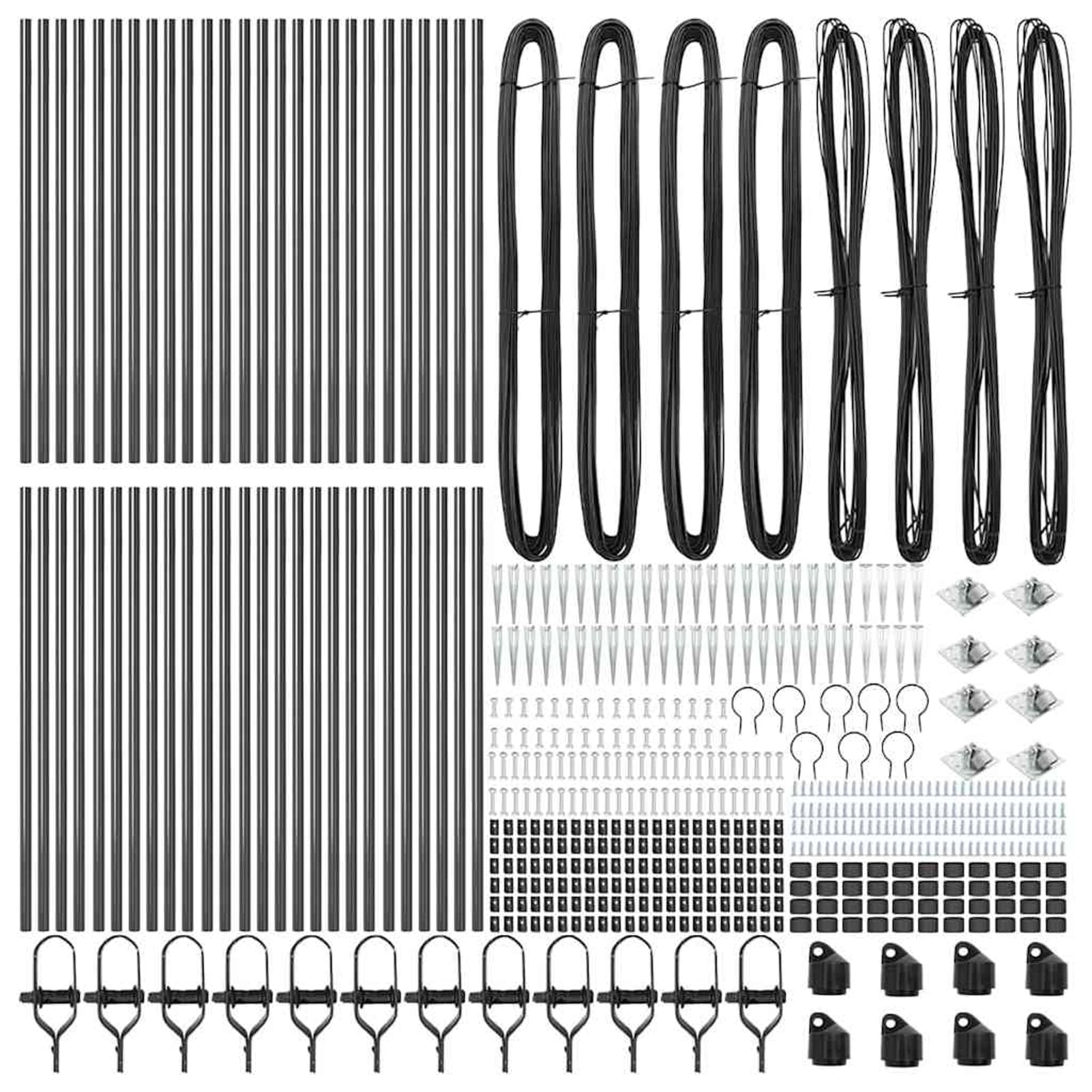 Homgoday Kit Recinzione da Giardino 44 Pali Acciaio Zincato 3,2x60 cm + 8 Angolari, Punte, Fili Tensione, Grigio, 18,65 kg