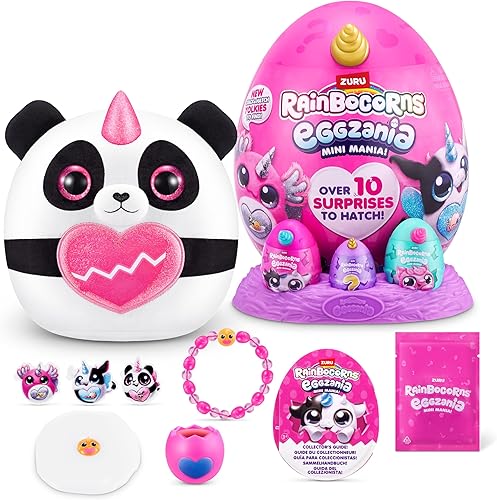 Rainbocorns Eggzania - Mini Mania Panda de peluche sorpresa con juguete suave de animales, idea para niñas con juego imaginario por ZURU