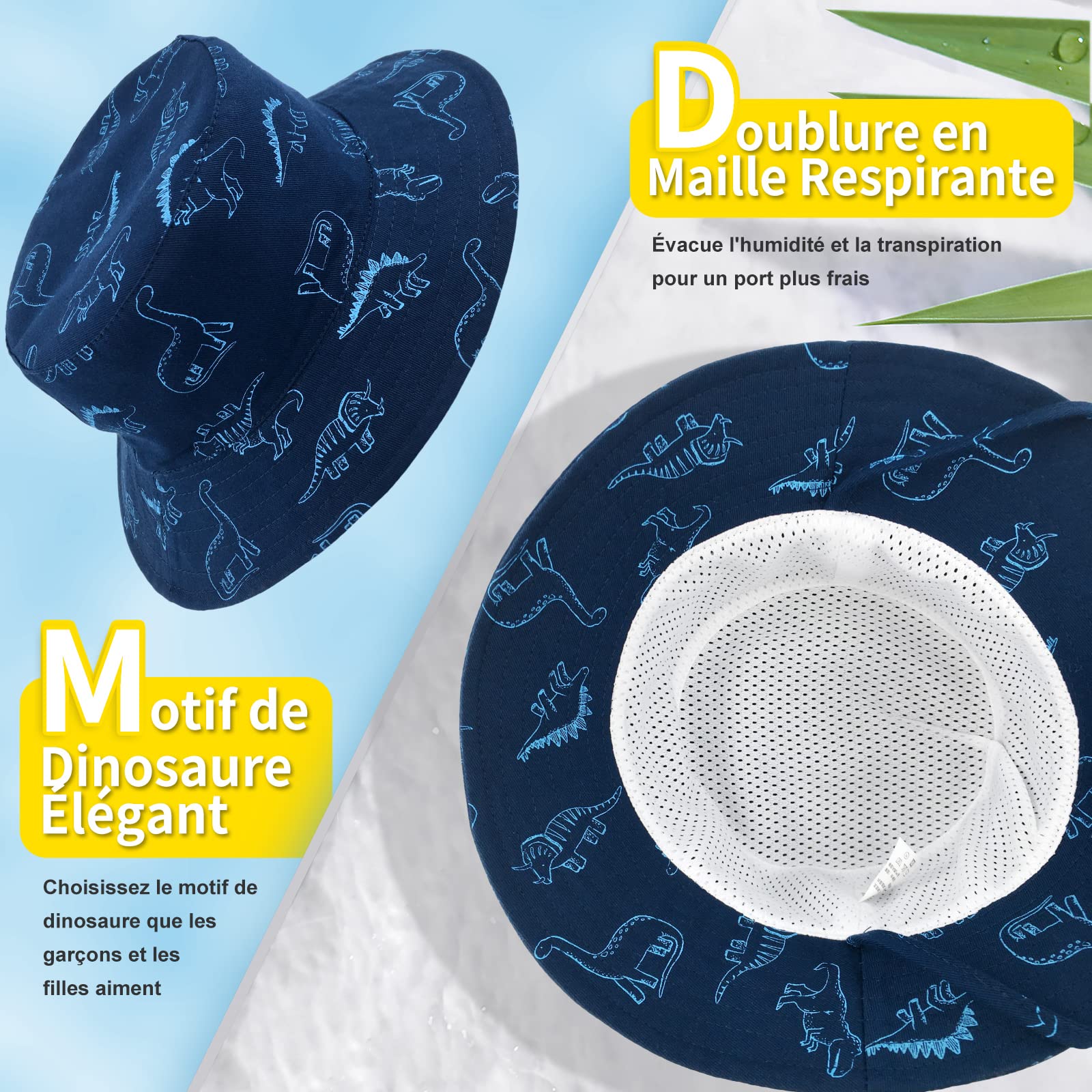 Chapeau de Soleil Bébé Garçon et Fille - Chapeau de Seau à Bord Réglable en Coton avec Protection UV - Chapeau d'été pour Enfants - 3
