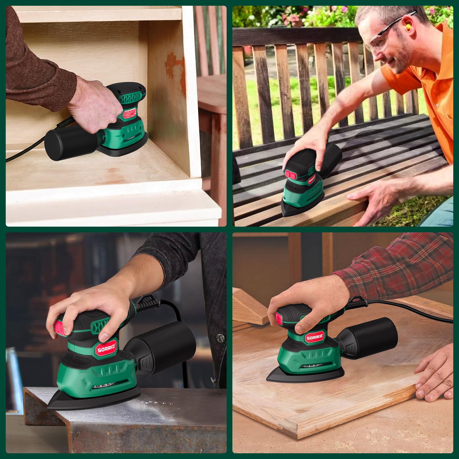 SORAKO Levigatrice Per Legno, 220W 14000 OPM Levigatrice Mouse Con Sacchetto Raccoglipolvere E 16 Fogli Di Carta Abrasiva, Ideale Per Levigare Superfici In Legno E Acciaio In Spazi Ristretti